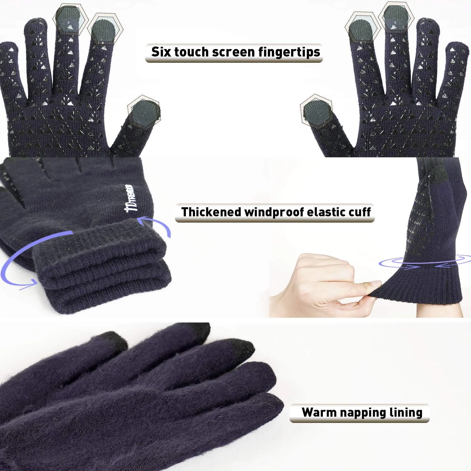 TRENDOUX Touch Screen Winter Gloves, Navy, L - immagine 3