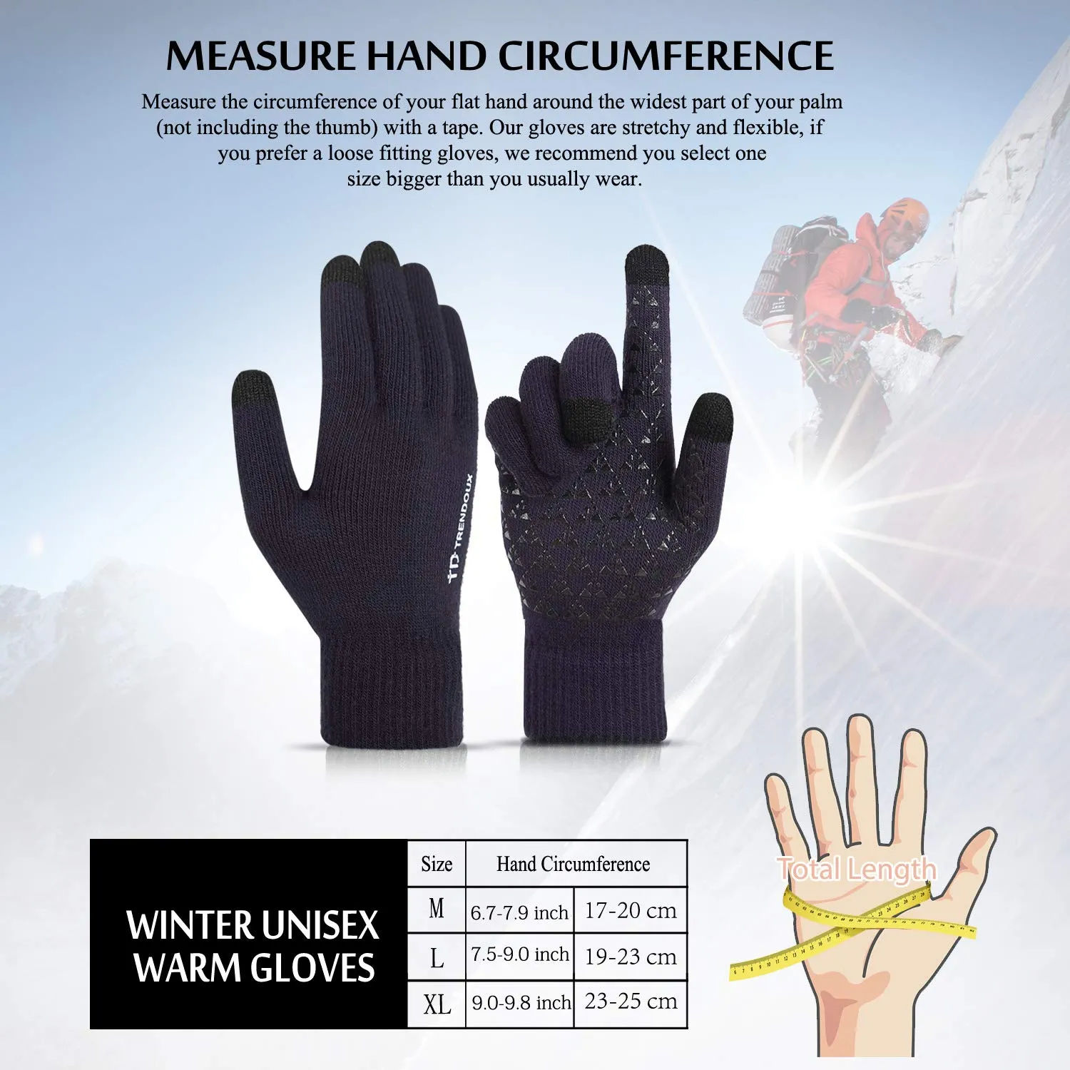 TRENDOUX Touch Screen Winter Gloves, Navy, L - immagine 5
