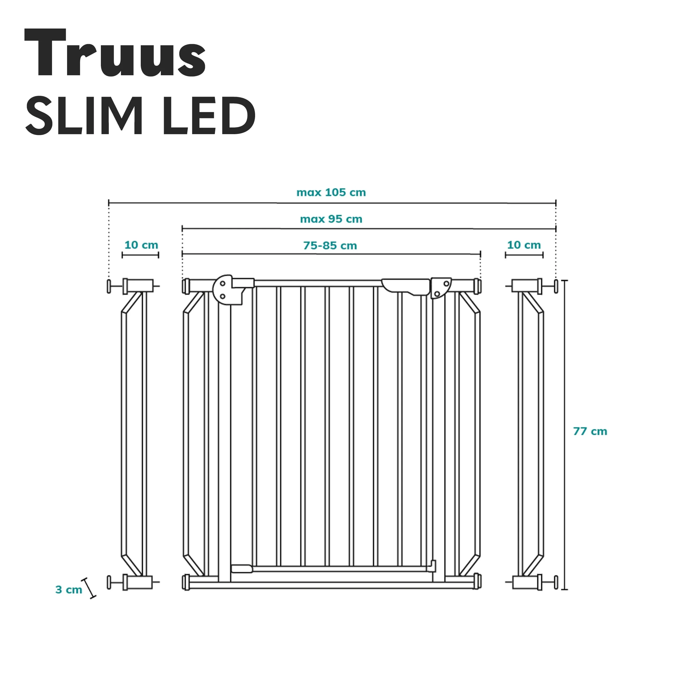 Lionelo Truus Slim LED Cancelletto di Sicurezza Regolabile 75-105 cm, Grigio - immagine 9
