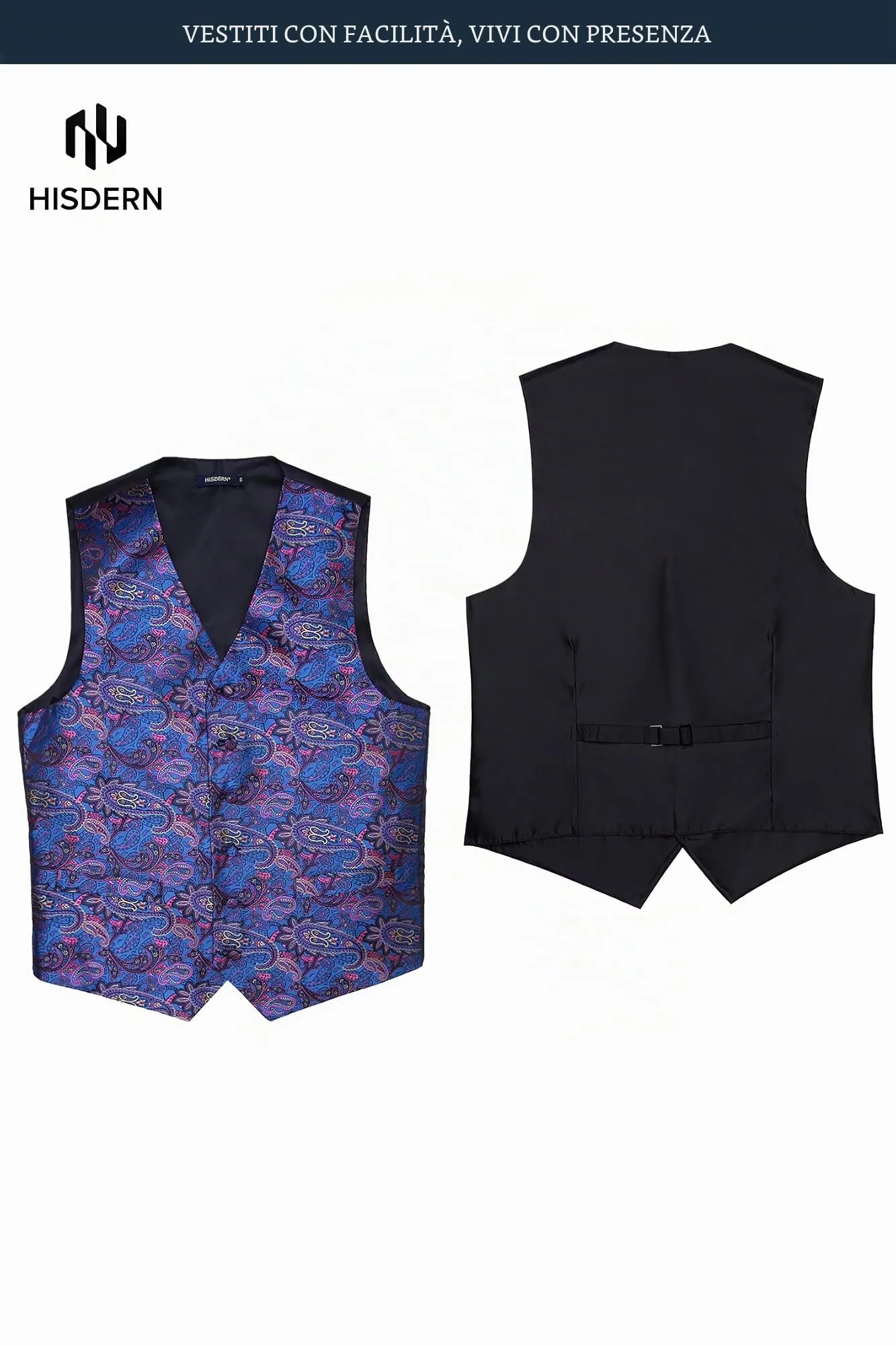 HISDERN Paisley Floral Jacquard Gilet, Tie and Pocket Square Set - immagine 5