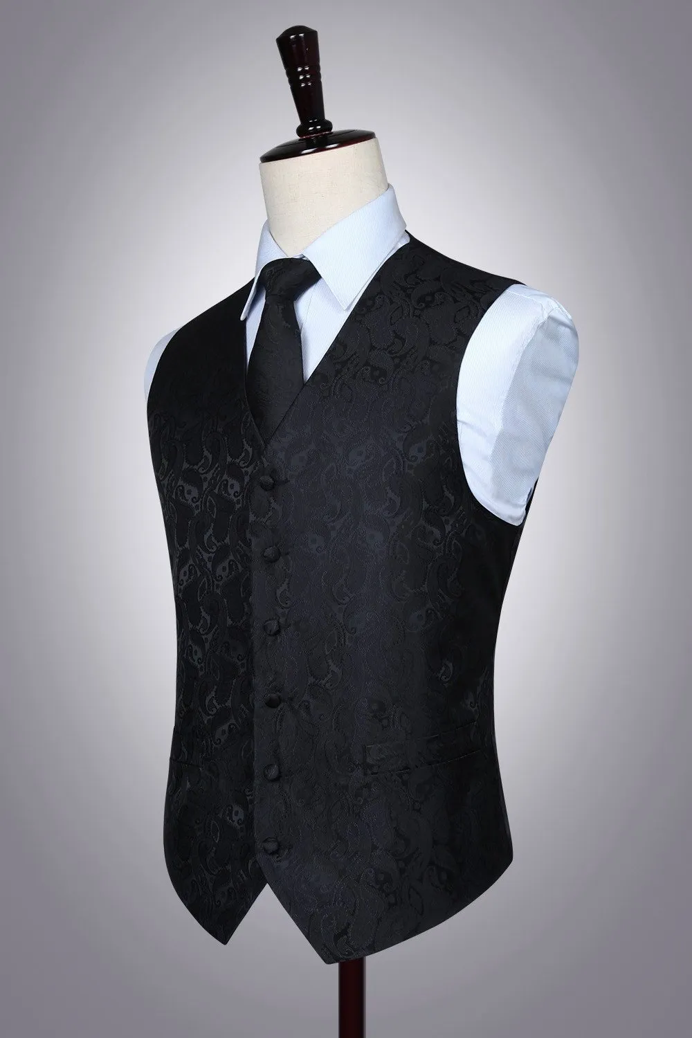 HISDERN Paisley Floral Jacquard Gilet, Tie and Pocket Square Set - immagine 8