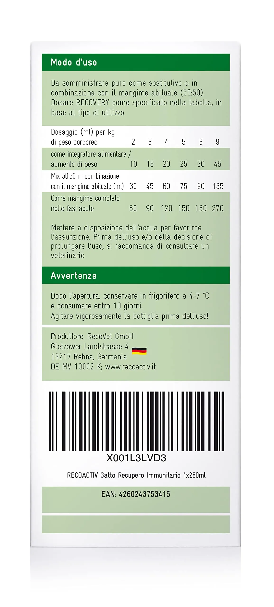 RECOACTIV Recovery Immun Gatti, 280 ml - immagine 4