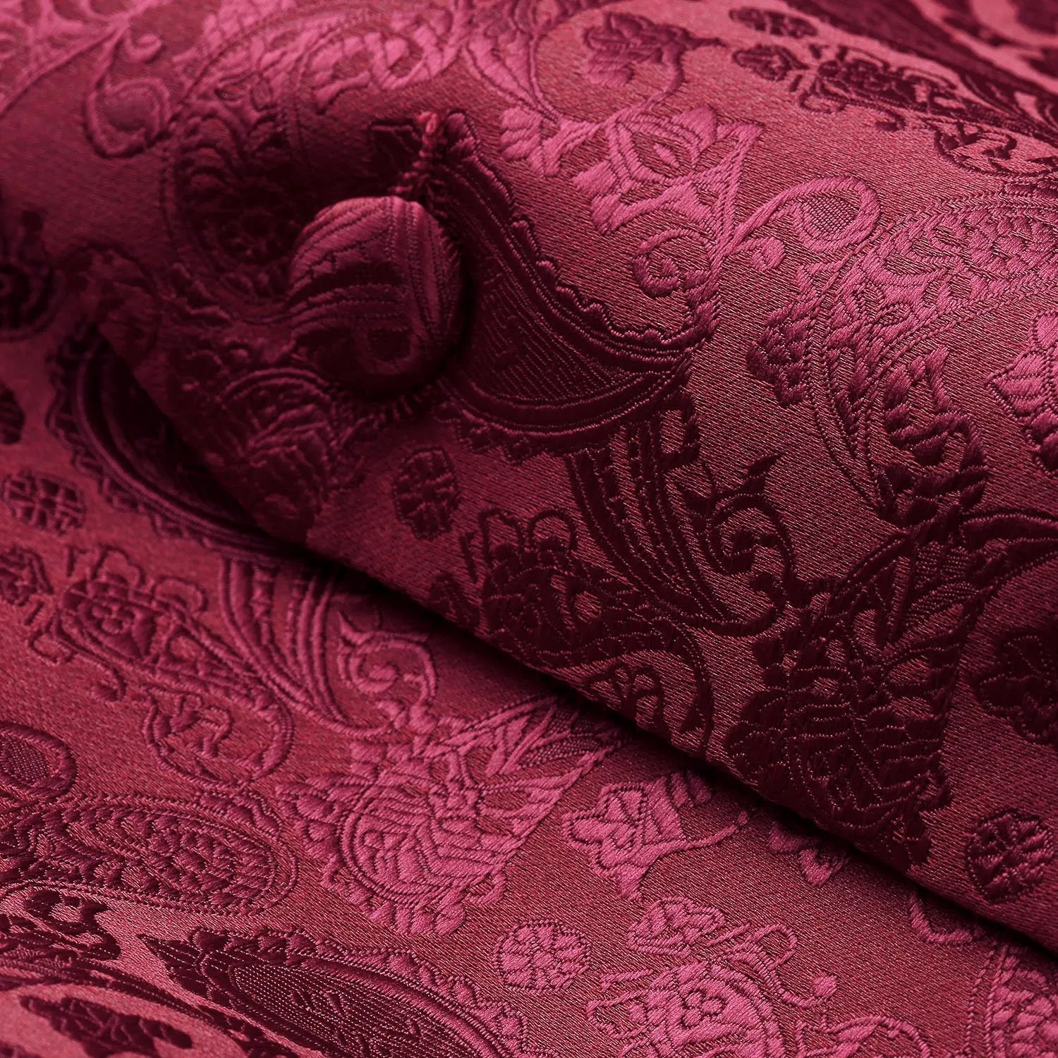 HISDERN Gilet da Uomo in Jacquard Paisley con Cravatta e Fazzoletto, Borgogna - immagine 5
