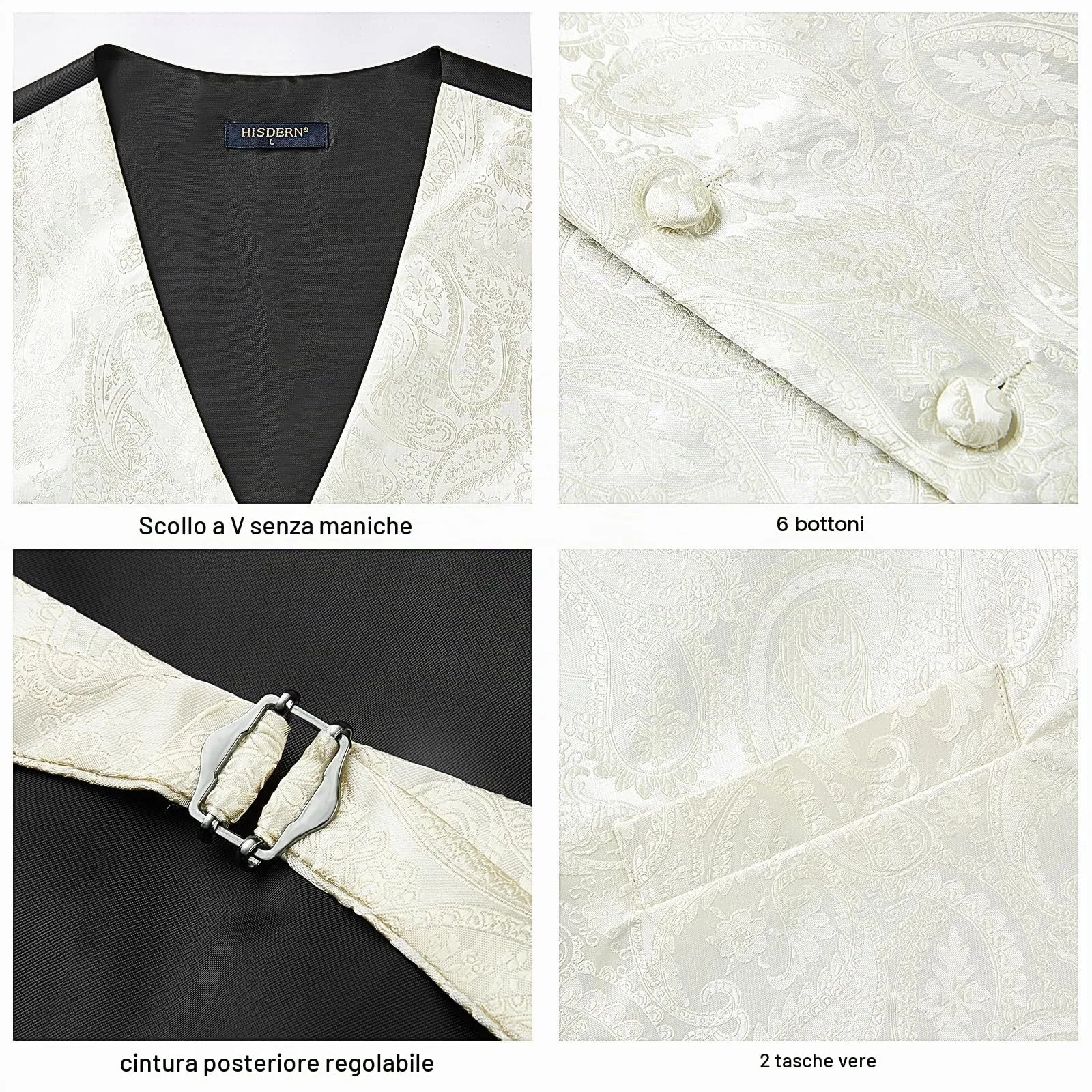 HISDERN Gilet Uomo Paisley con Cravatta e Fazzoletto da Taschino, XL - immagine 5