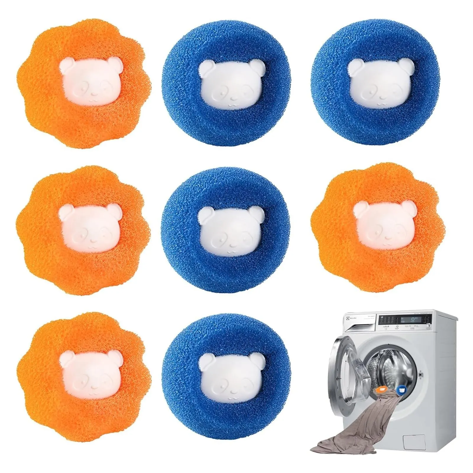HNYGS-EU Acchiappa Capelli e Peli per Lavatrice, Sfere per Bucato Riutilizzabili, 8 Pezzi, Orange+Blue - immagine 1