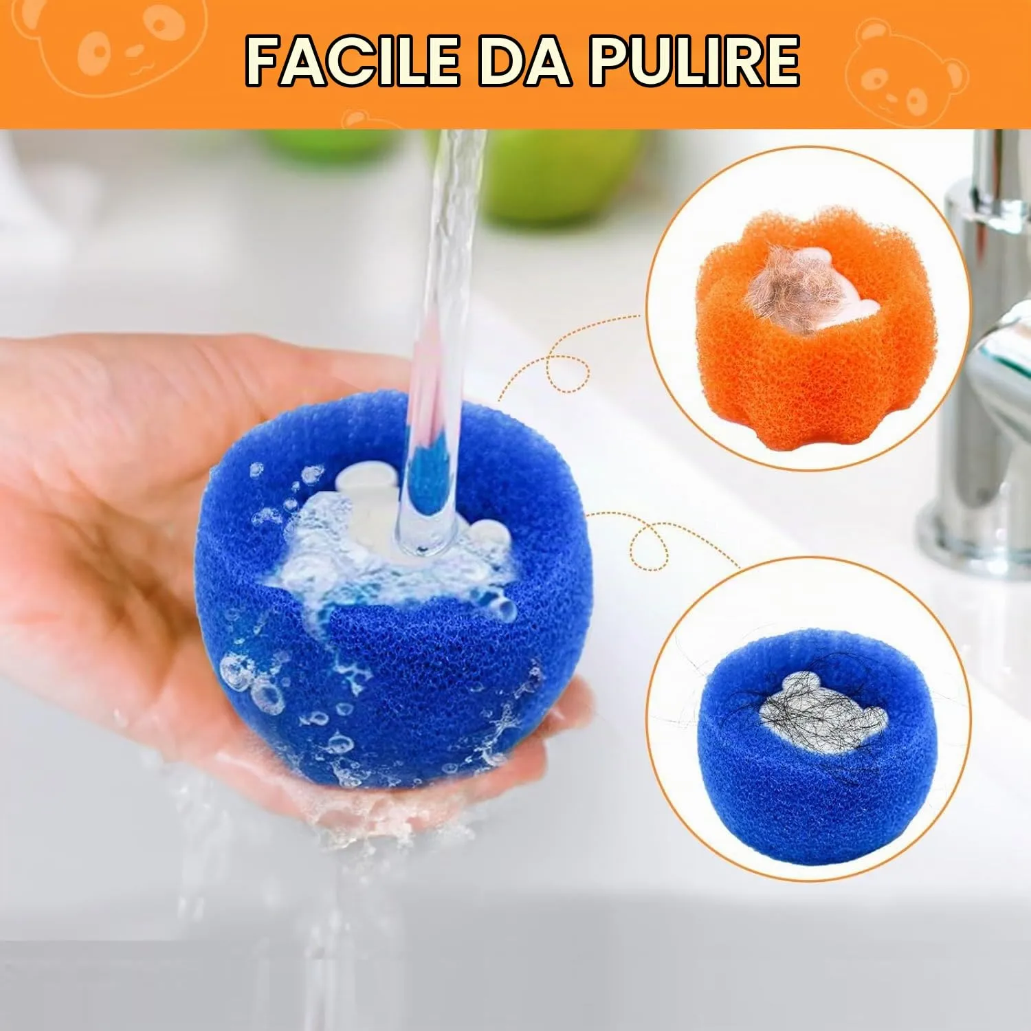 HNYGS-EU Acchiappa Capelli e Peli per Lavatrice, Sfere per Bucato Riutilizzabili, 8 Pezzi, Orange+Blue - immagine 2