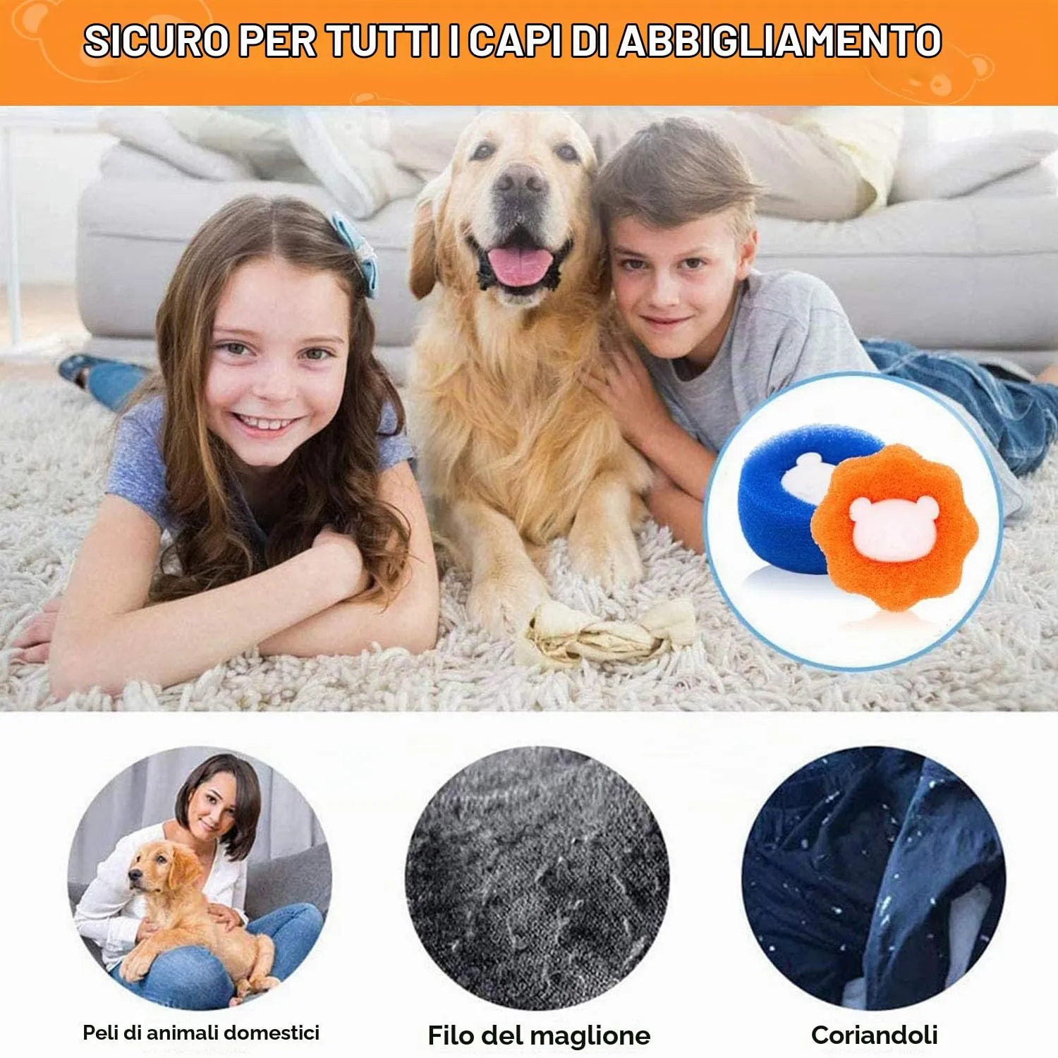 HNYGS-EU Acchiappa Capelli e Peli per Lavatrice, Sfere per Bucato Riutilizzabili, 8 Pezzi, Orange+Blue - immagine 3