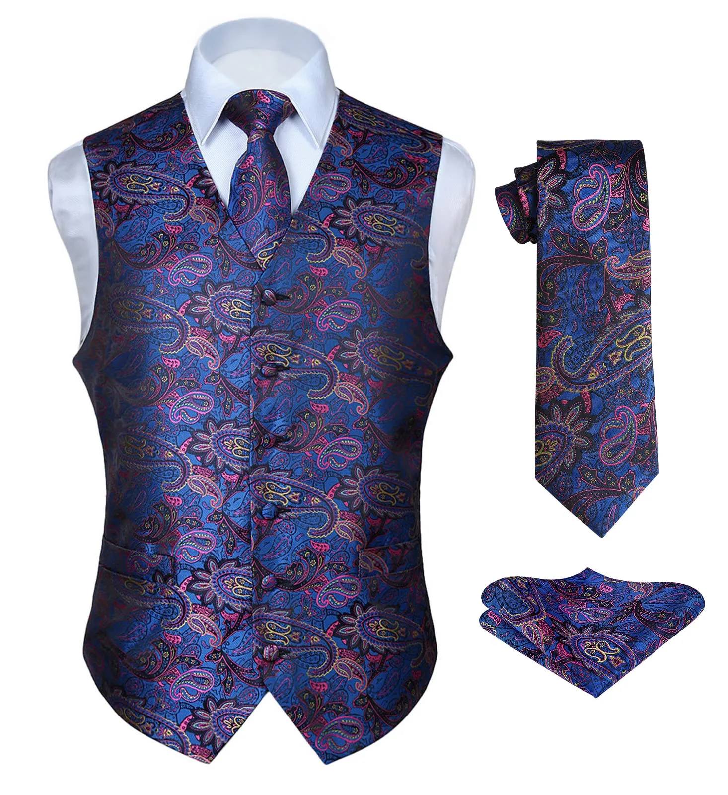 HISDERN Paisley Jacquard Gilet, Tie and Pocket Square Set - immagine 1