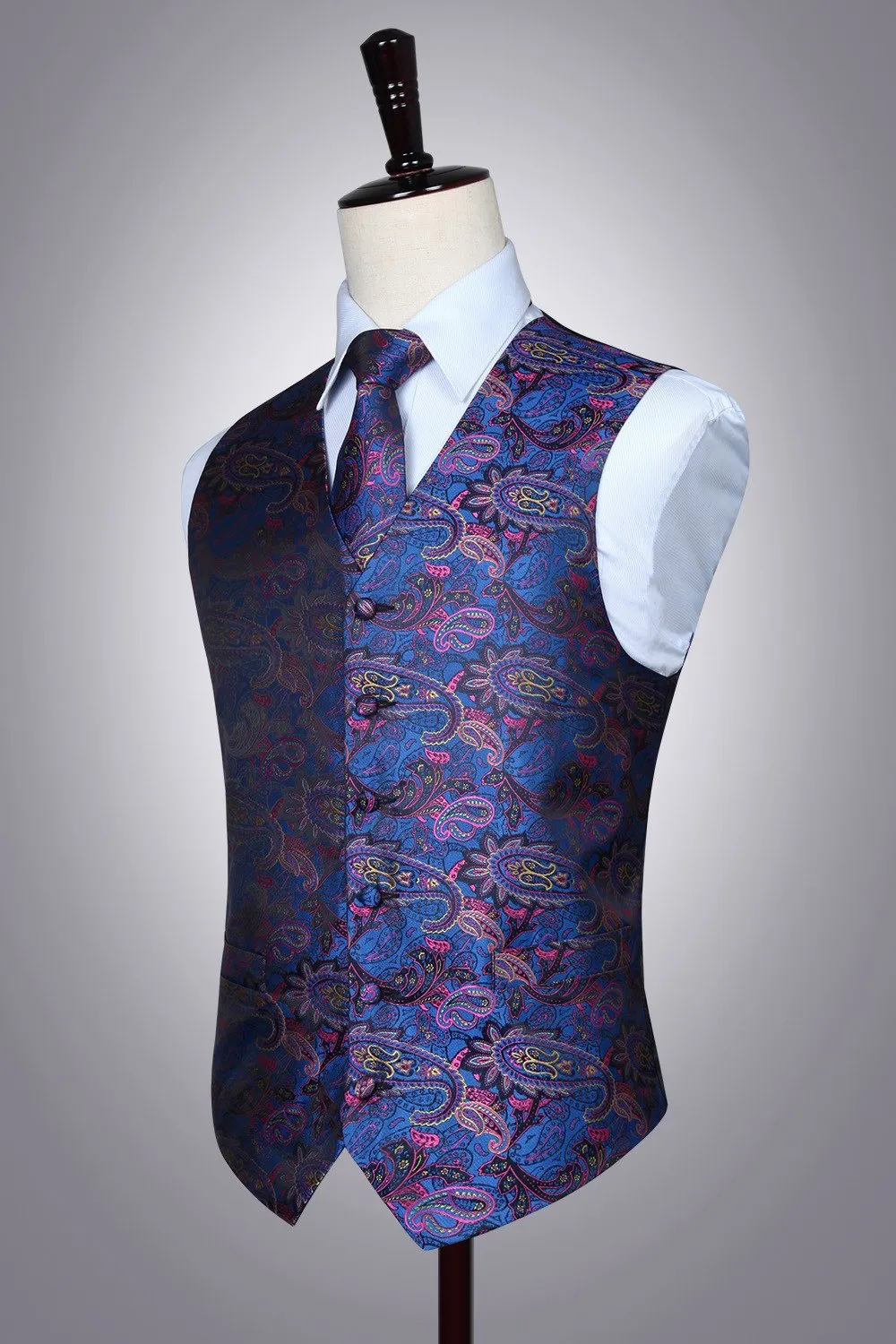 HISDERN Paisley Jacquard Gilet, Tie and Pocket Square Set - immagine 7