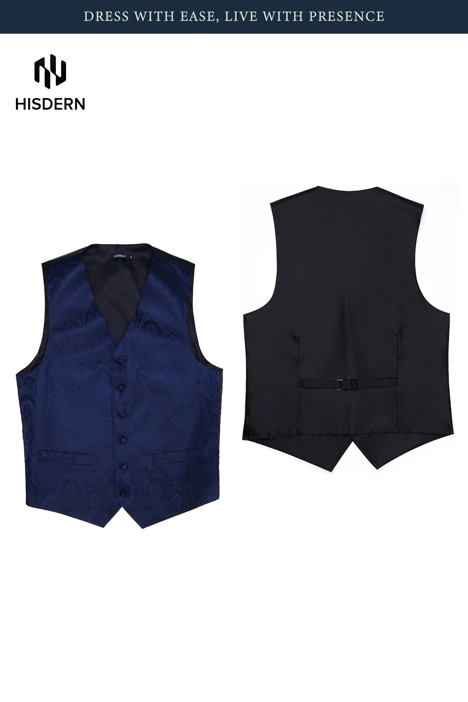 HISDERN Paisley Jacquard Gilet, Tie and Pocket Square Set - immagine 5