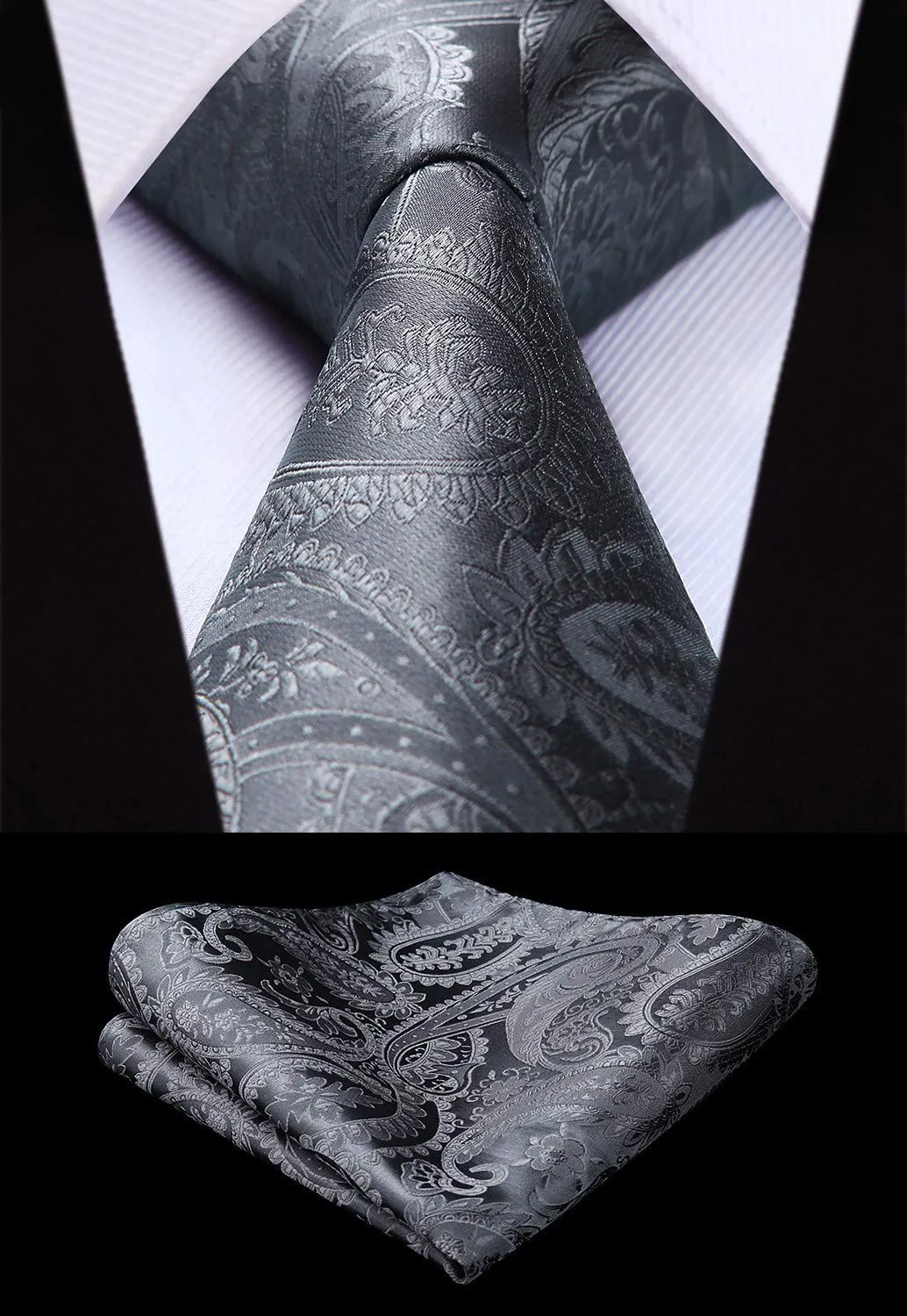 HISDERN Paisley Jacquard Gilet, Cravatta e Fazzoletto da Taschino Set - immagine 2