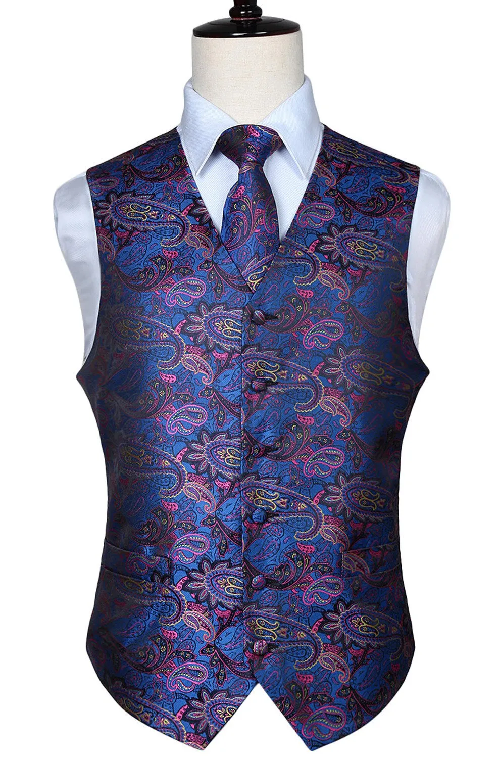 HISDERN Paisley Jacquard Gilet, Tie and Pocket Square Set - immagine 8