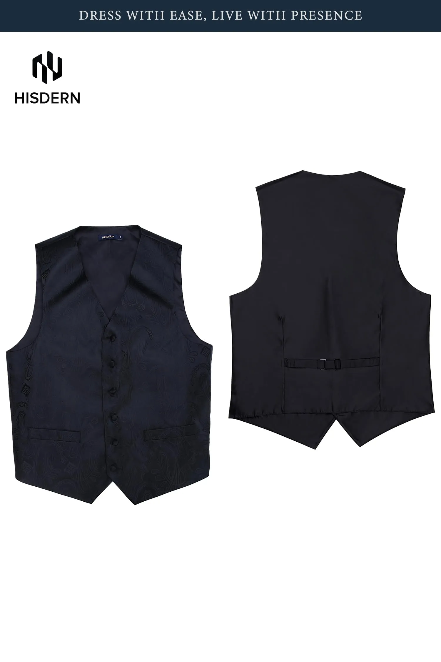 HISDERN Paisley Jacquard Gilet, Tie and Pocket Square Set - immagine 3