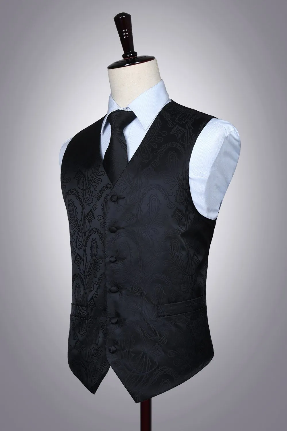 HISDERN Paisley Jacquard Gilet, Tie and Pocket Square Set - immagine 7