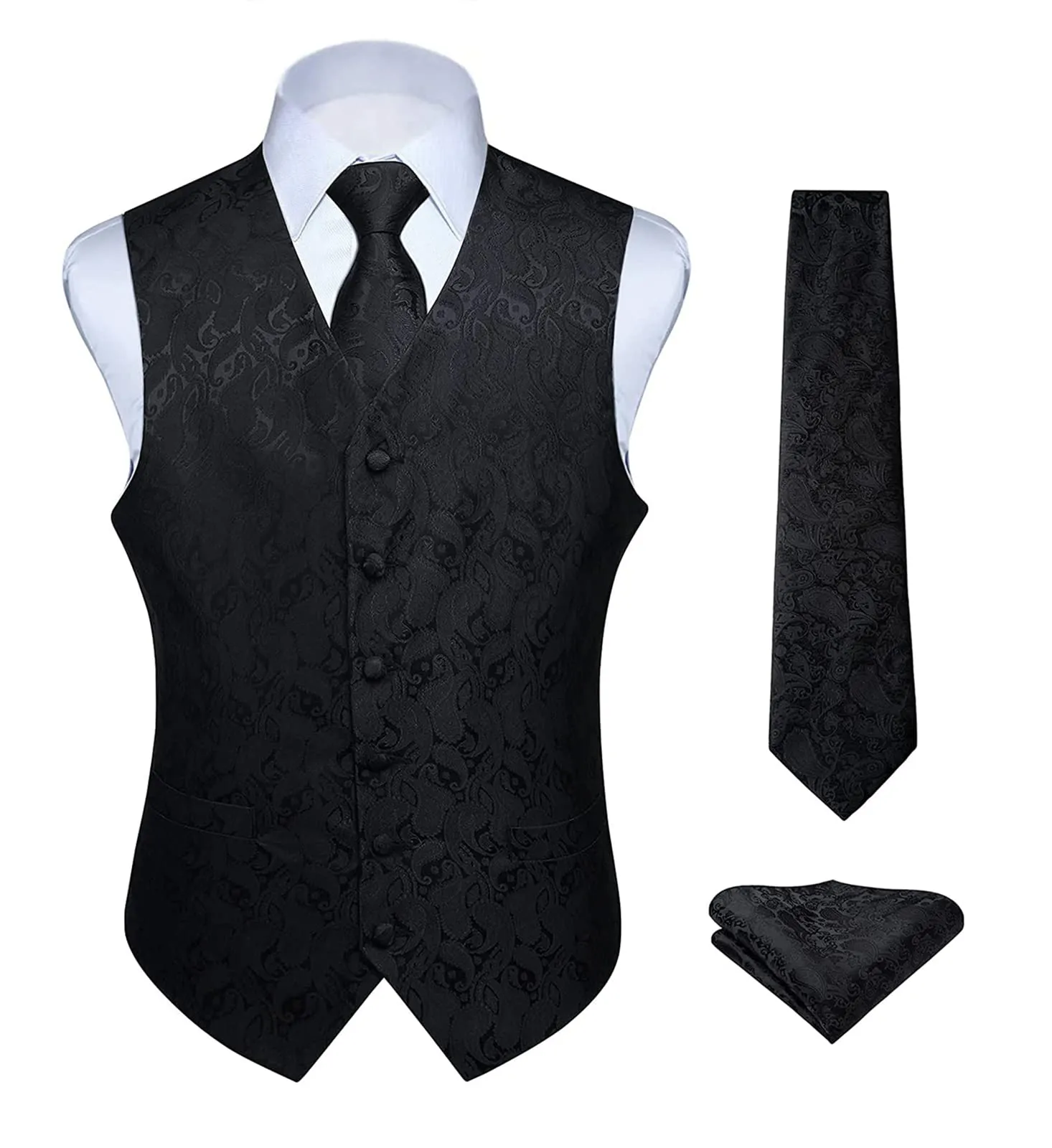 HISDERN Paisley Jacquard Gilet, Tie and Pocket Square Set - immagine 1