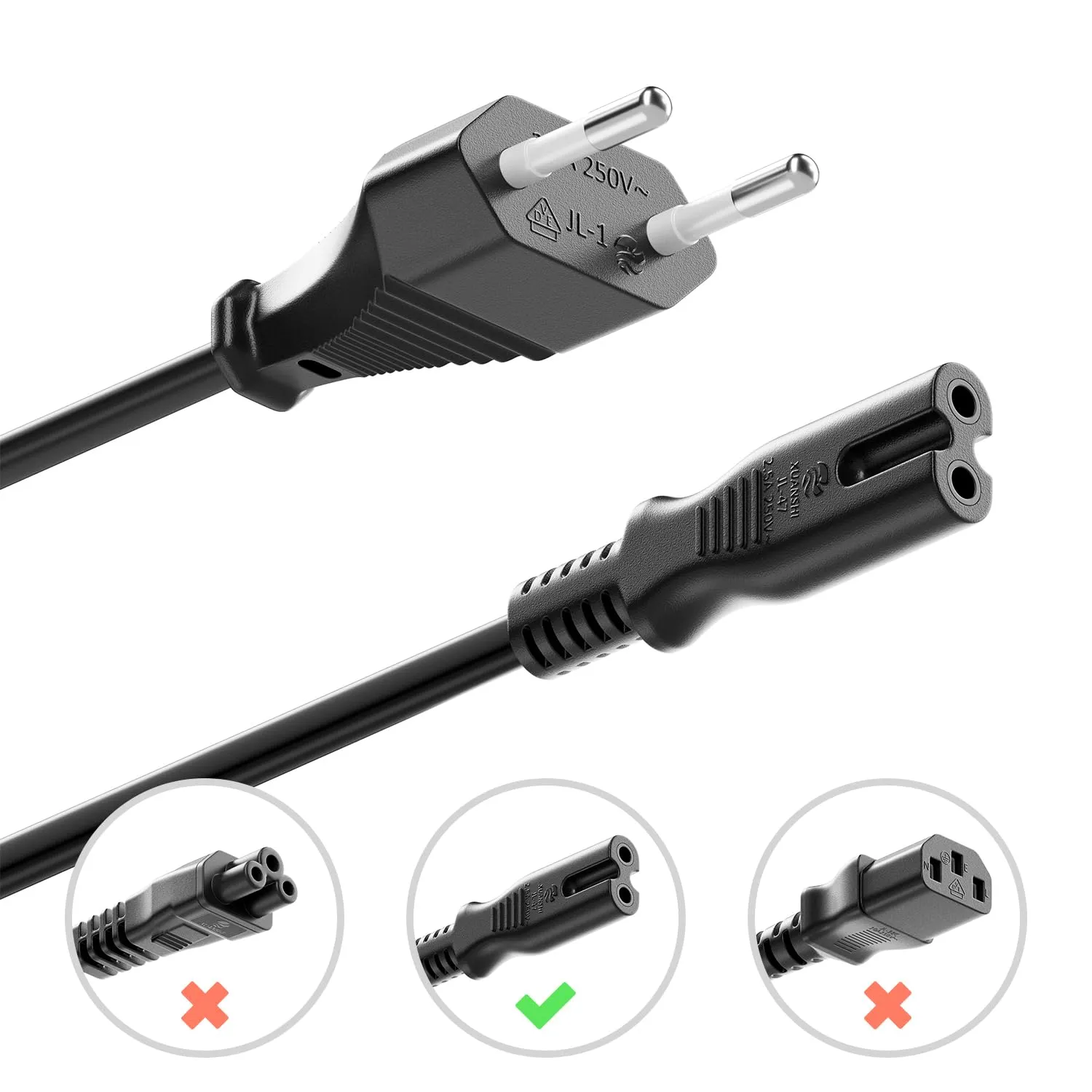 deleyCON Cavo di Alimentazione 1m Spina Europlug a Presa C7 - Nero - immagine 3