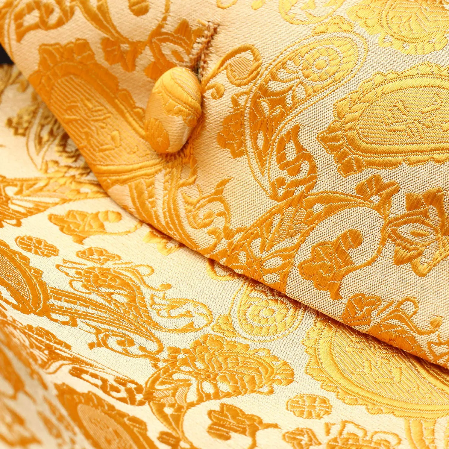 HISDERN Gilet da Uomo Paisley Jacquard con Cravatta e Fazzoletto - Giallo - immagine 5