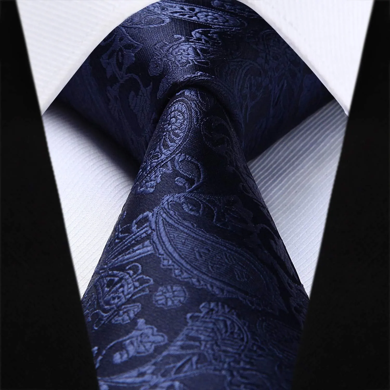 HISDERN Gilet da Uomo Paisley Jacquard con Cravatta e Fazzoletto - Blu Navy - immagine 3