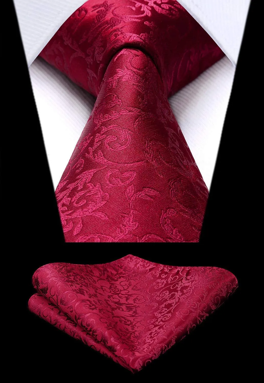 HISDERN Set Gilet e Cravatta Jacquard Paisley Borgogna 2, Taglia S - immagine 2