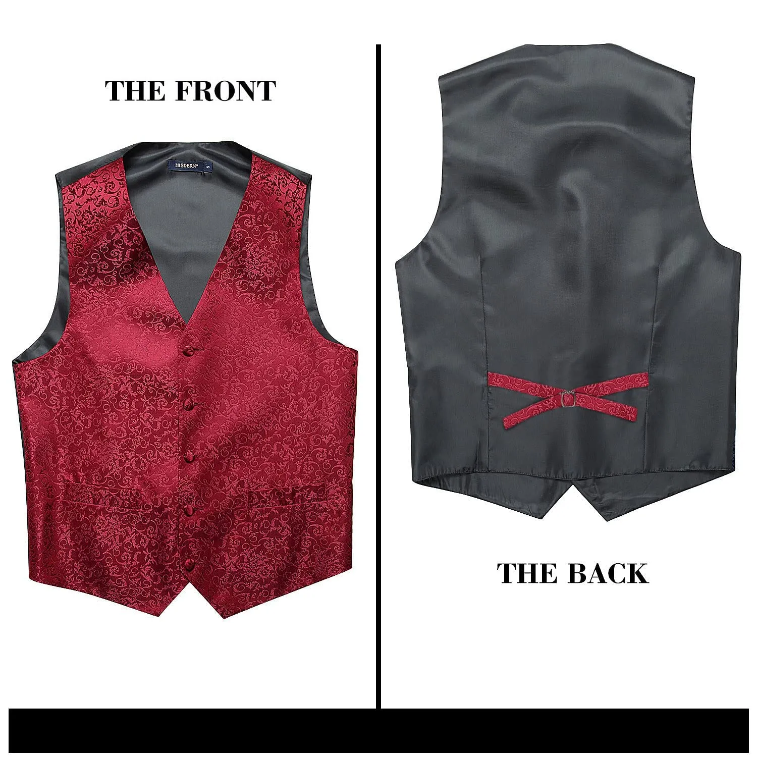 HISDERN Set Gilet e Cravatta Jacquard Paisley Borgogna 2, Taglia S - immagine 5