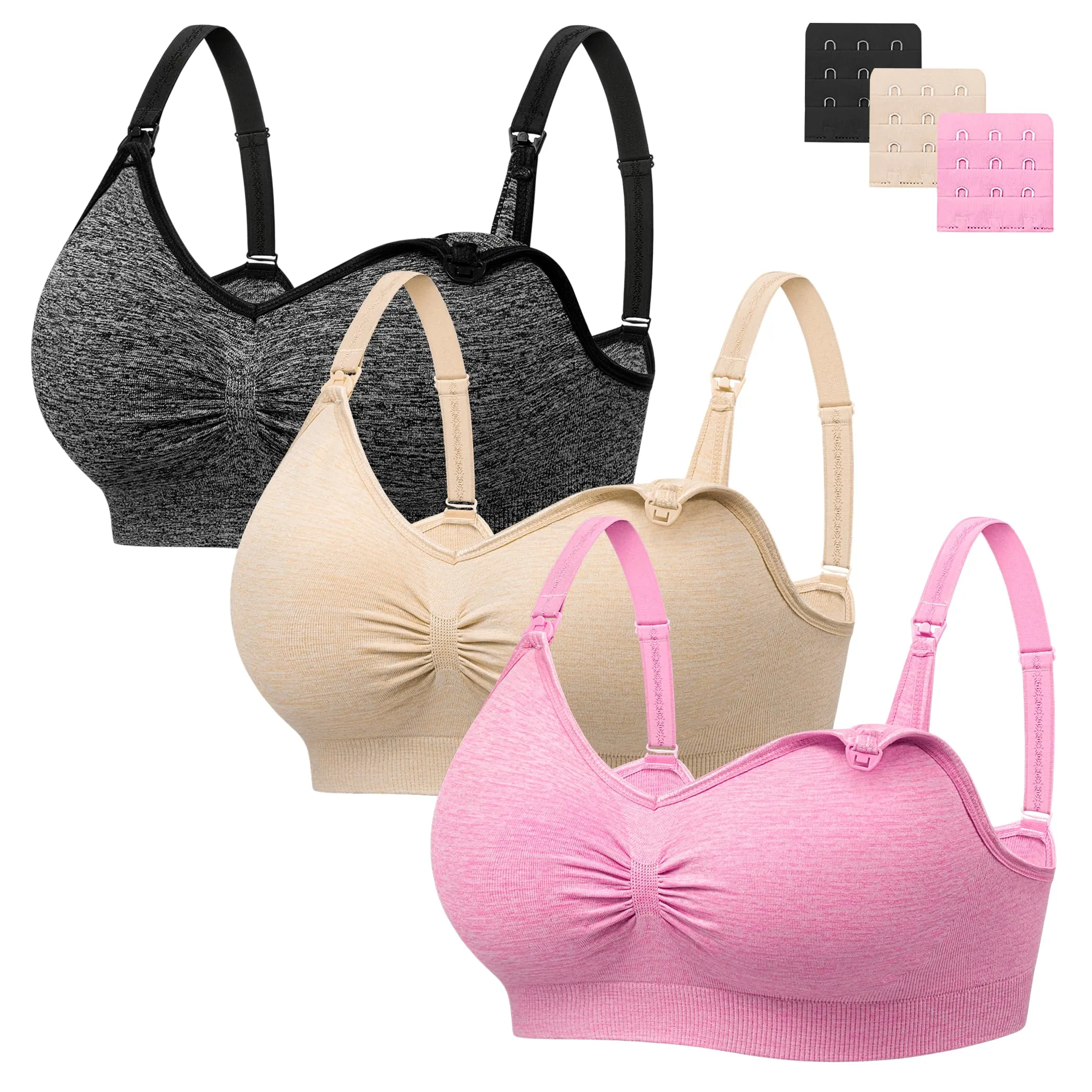HBselect Set di 3 Reggiseni Allattamento con Estensioni, XL - immagine 1