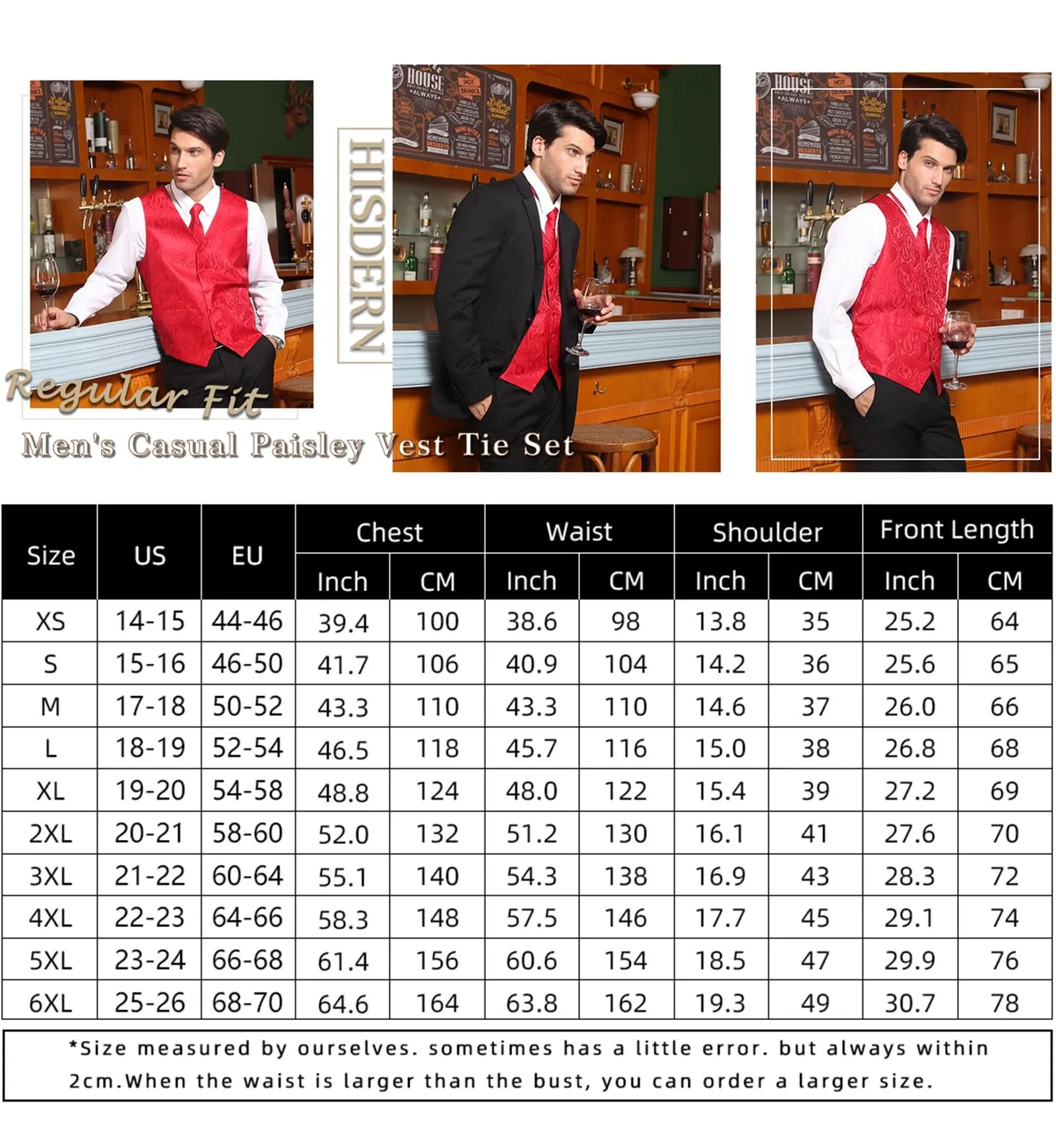 HISDERN Set Gilet da Uomo in Jacquard Paisley Floreale con Cravatta e Fazzoletto, Rosa - immagine 6