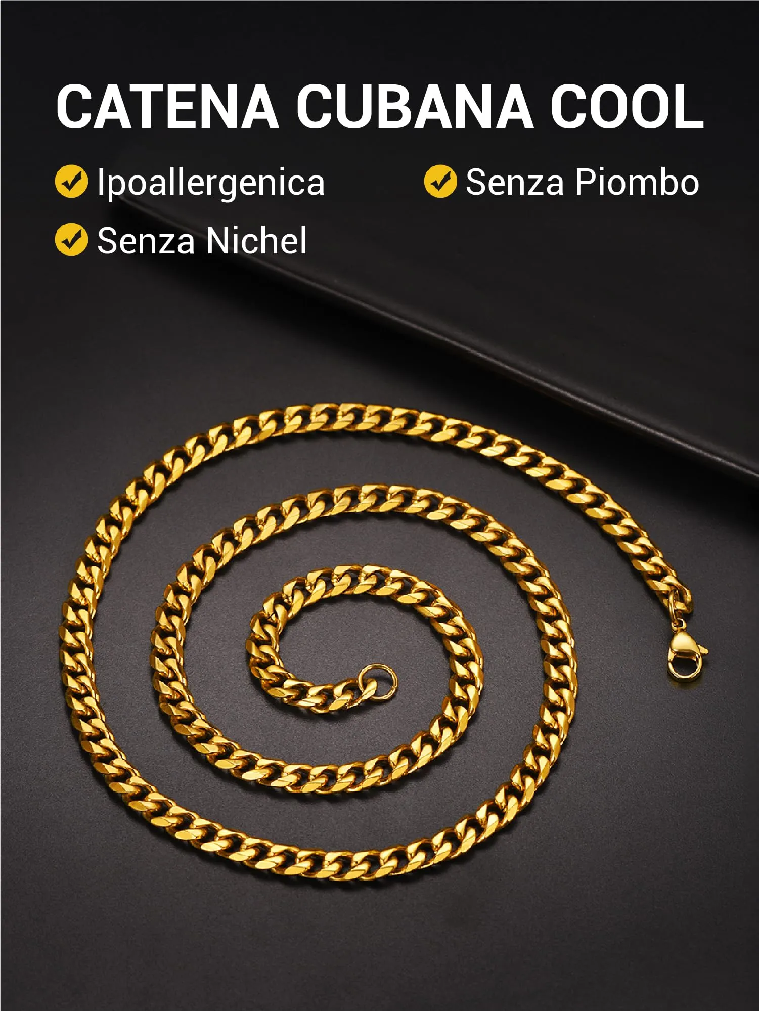 PROSTEEL Collana Uomo a Catena Barbazzale Cubana, 6 mm, 65 cm, Acciaio IONX Placcato Oro 18K - immagine 7