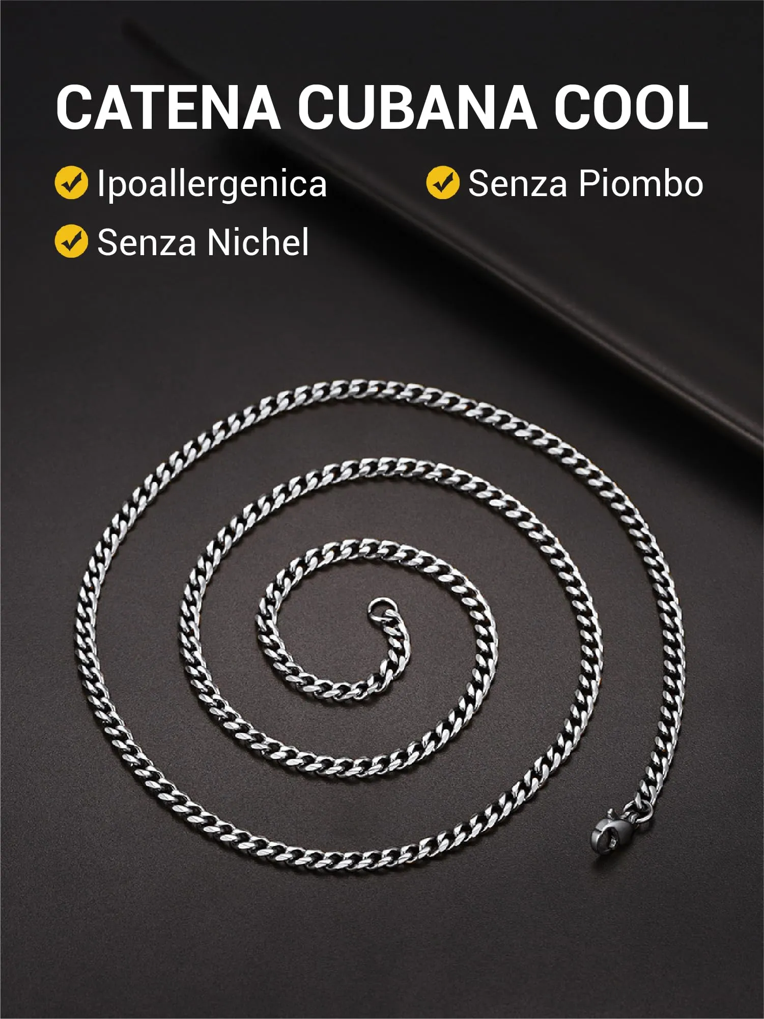 PROSTEEL Collana Uomo a Catena Cubana in Acciaio Inossidabile, Argento, 3 mm x 50 cm - immagine 7