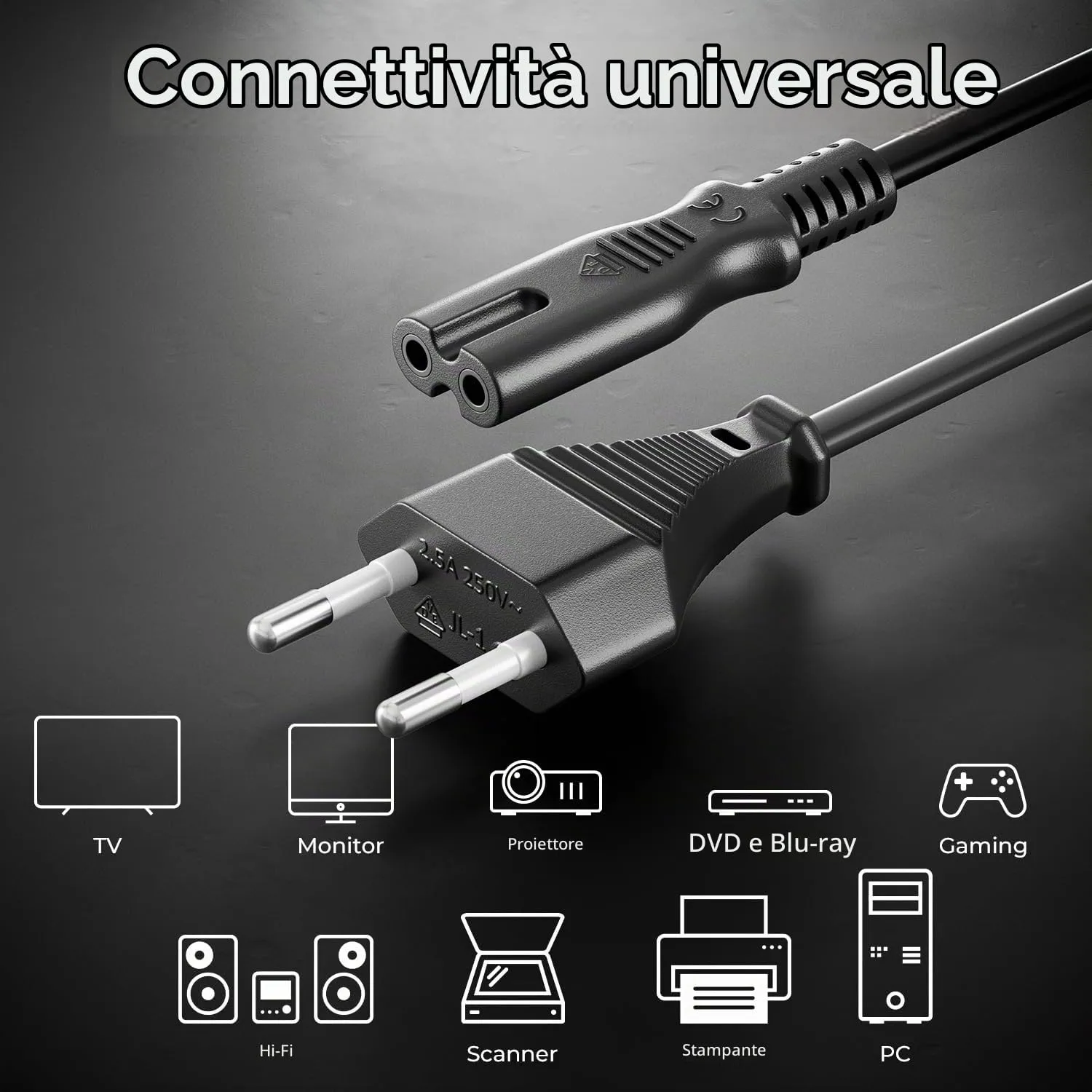 deleyCON Cavo di Alimentazione 1,5m Spina Europlug a Presa C7 - Nero - immagine 6