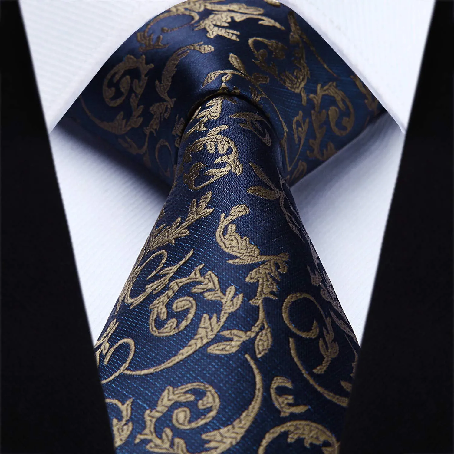 HISDERN Gilet da uomo Paisley jacquard con cravatta e fazzoletto, Blu navy - immagine 3