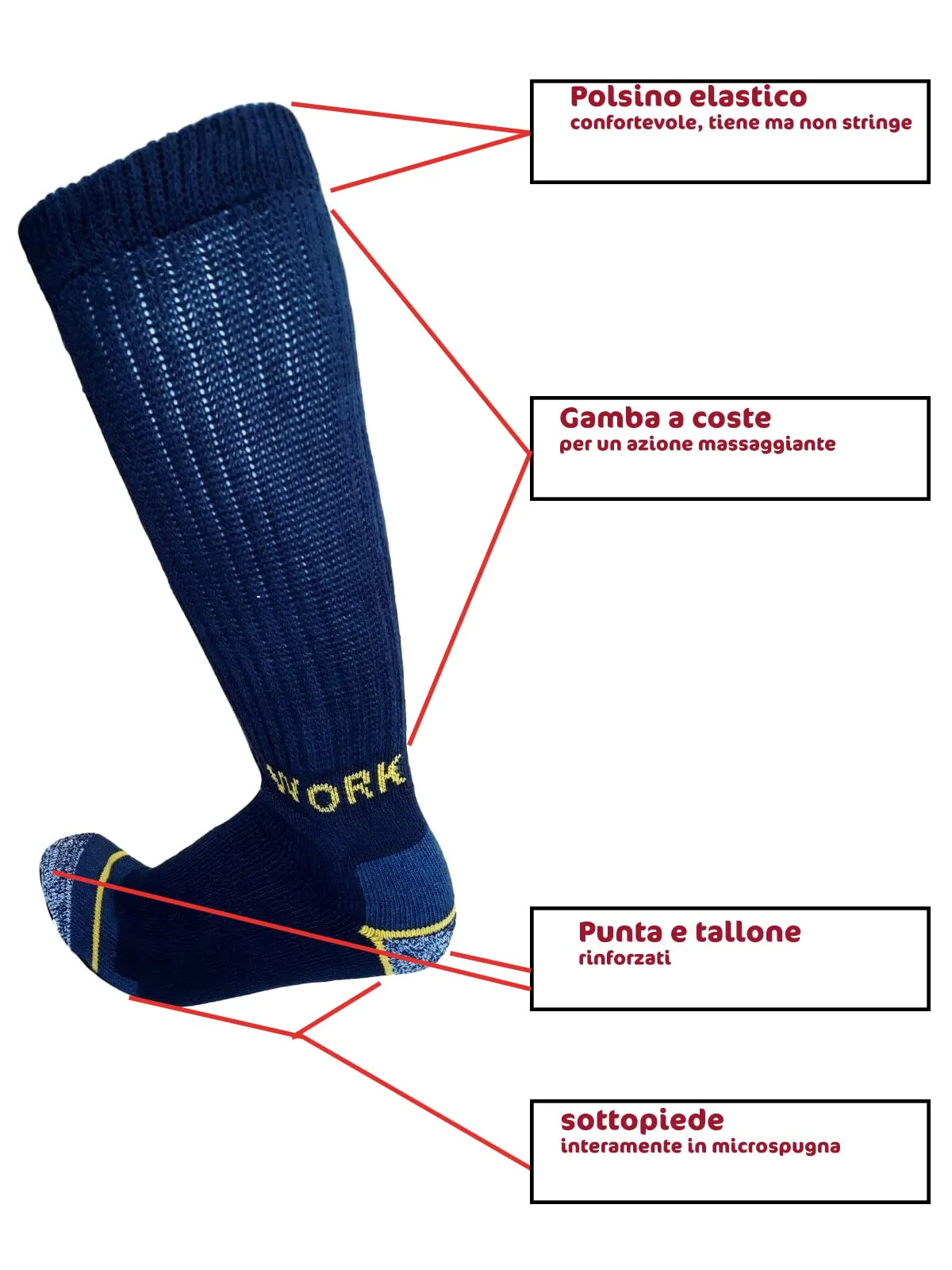 WORK Calze Lunghe Da Lavoro Protettive in Spugna, 6 Paia - immagine 2