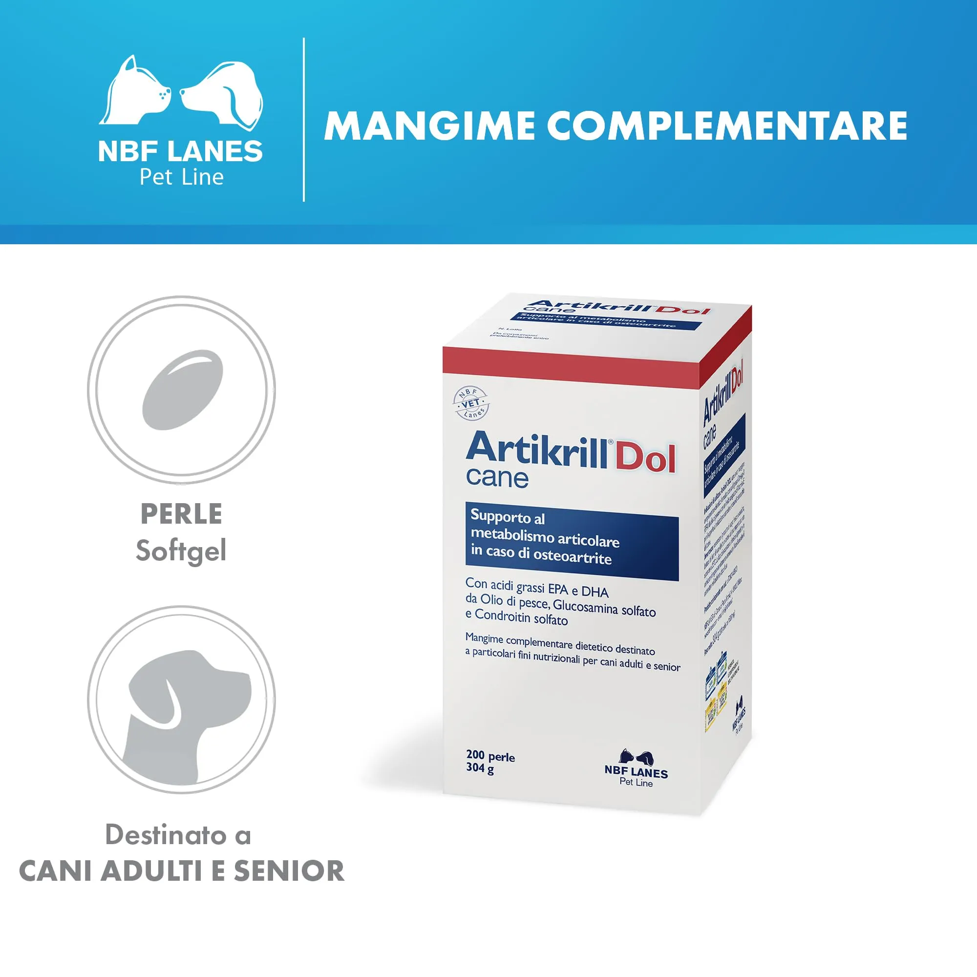 NBF Lanes Artikrill Dol Cane, 200 Perle, Supporto Metabolismo Articolare per Cane Adulto e Senior - immagine 2