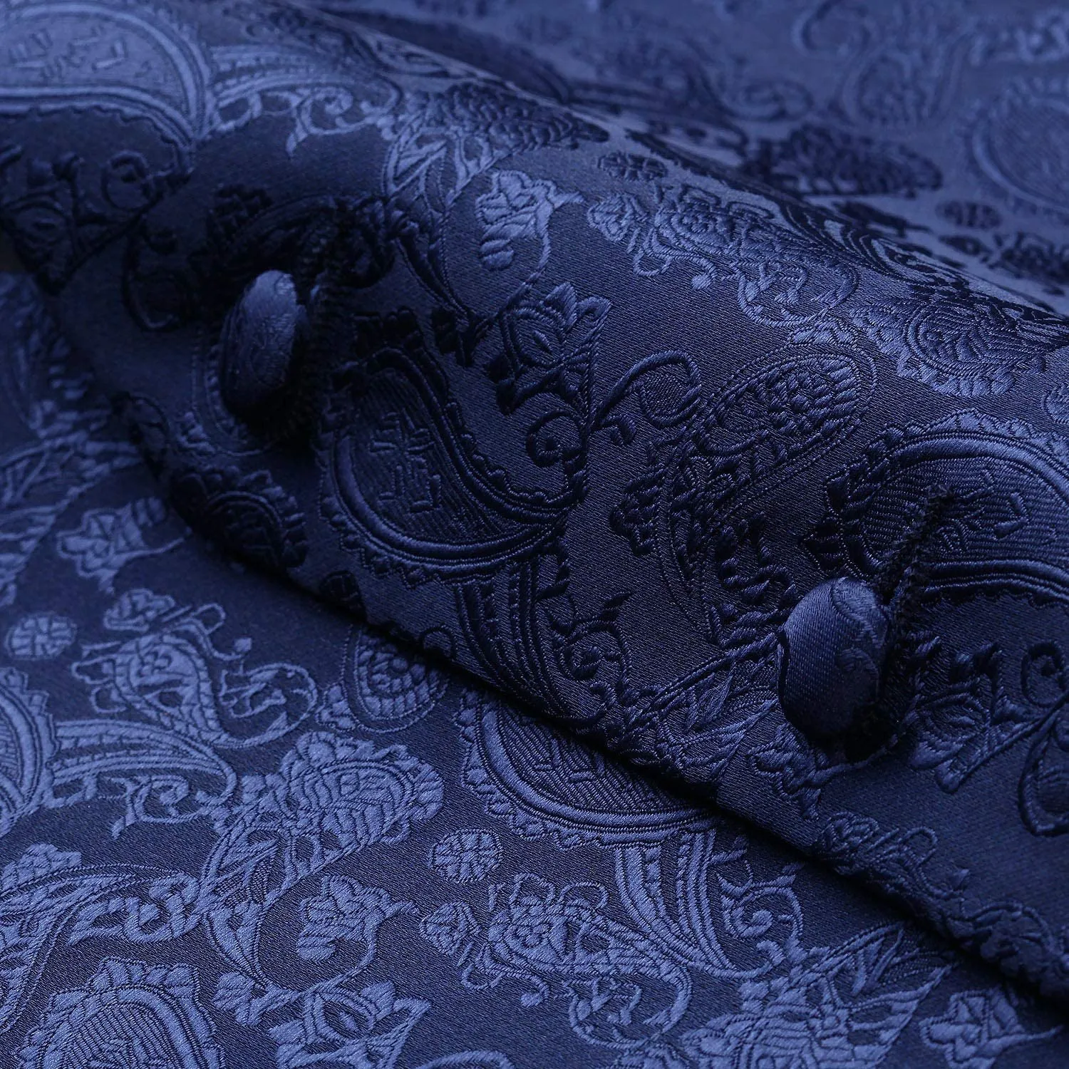 HISDERN Gilet da uomo Paisley Jacquard con Cravatta e Fazzoletto, Blu Navy - immagine 8