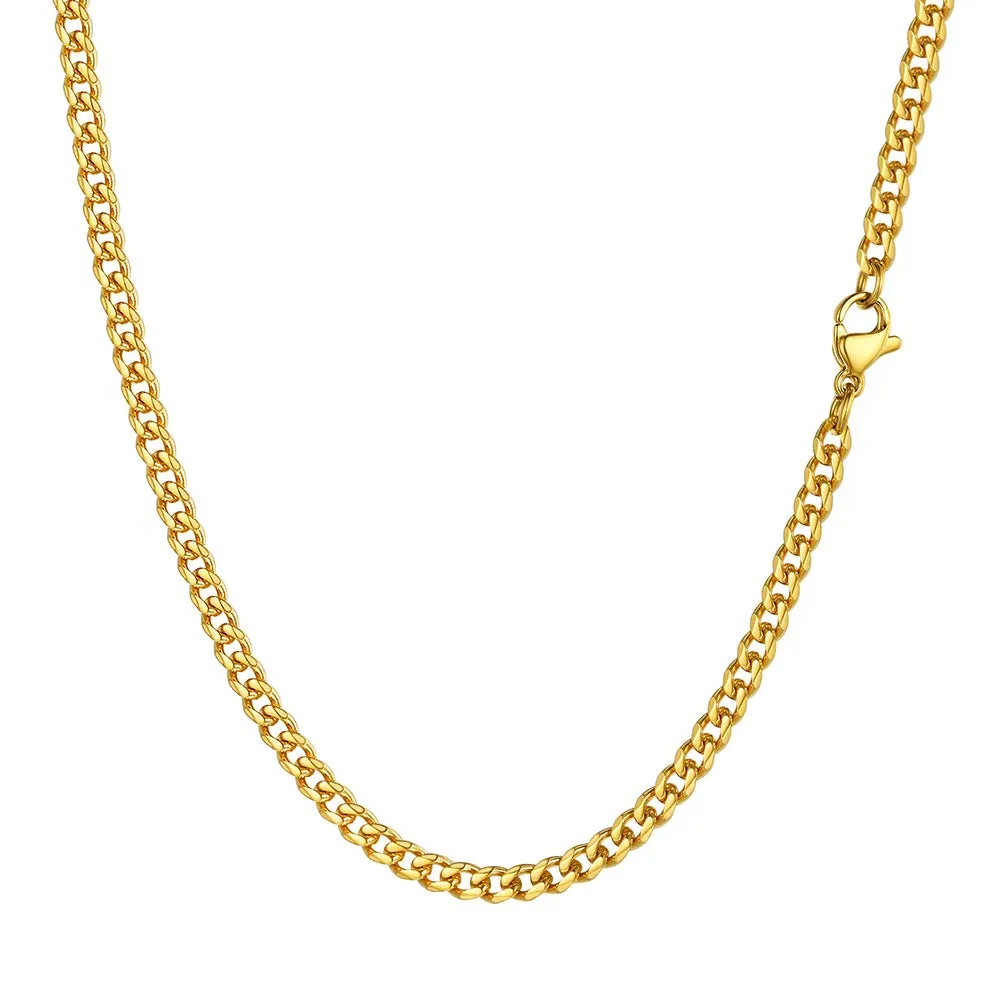 PROSTEEL Collana a Catena Cubana Uomo, 3 mm, 50 cm, Acciaio Inossidabile Placcato Oro 18K - immagine 1