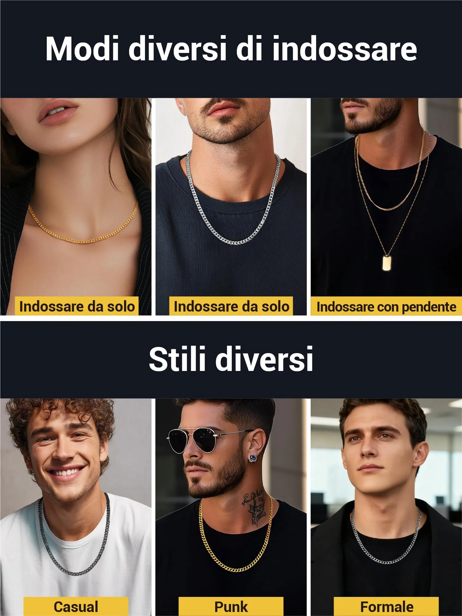 PROSTEEL Collana a Catena Cubana Uomo, Acciaio IONX, 6 mm x 65 cm, Argento - immagine 6