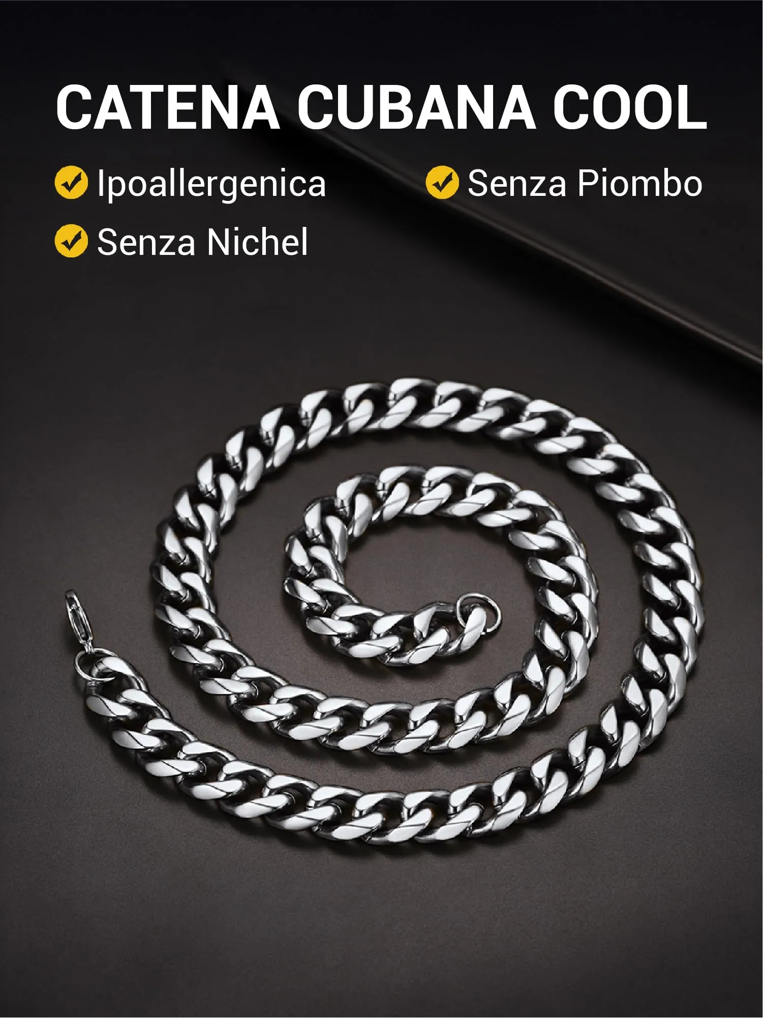 PROSTEEL Collana a Catena Cubana Uomo, Acciaio Inossidabile, 12 mm, 60 cm, Argento - immagine 3
