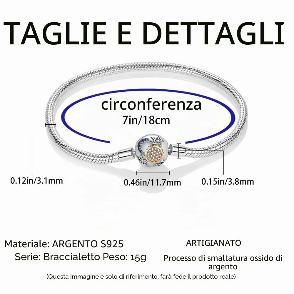Pandach Bracciale Snake in Argento Sterling 925 per Ciondolo, Compatibile con Pandora, 18cm - immagine 5
