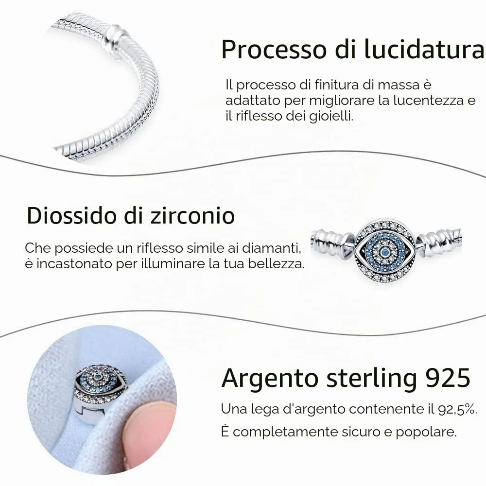 Pandach Bracciale Snake in Argento Sterling 925 per Ciondolo, 18cm - immagine 3