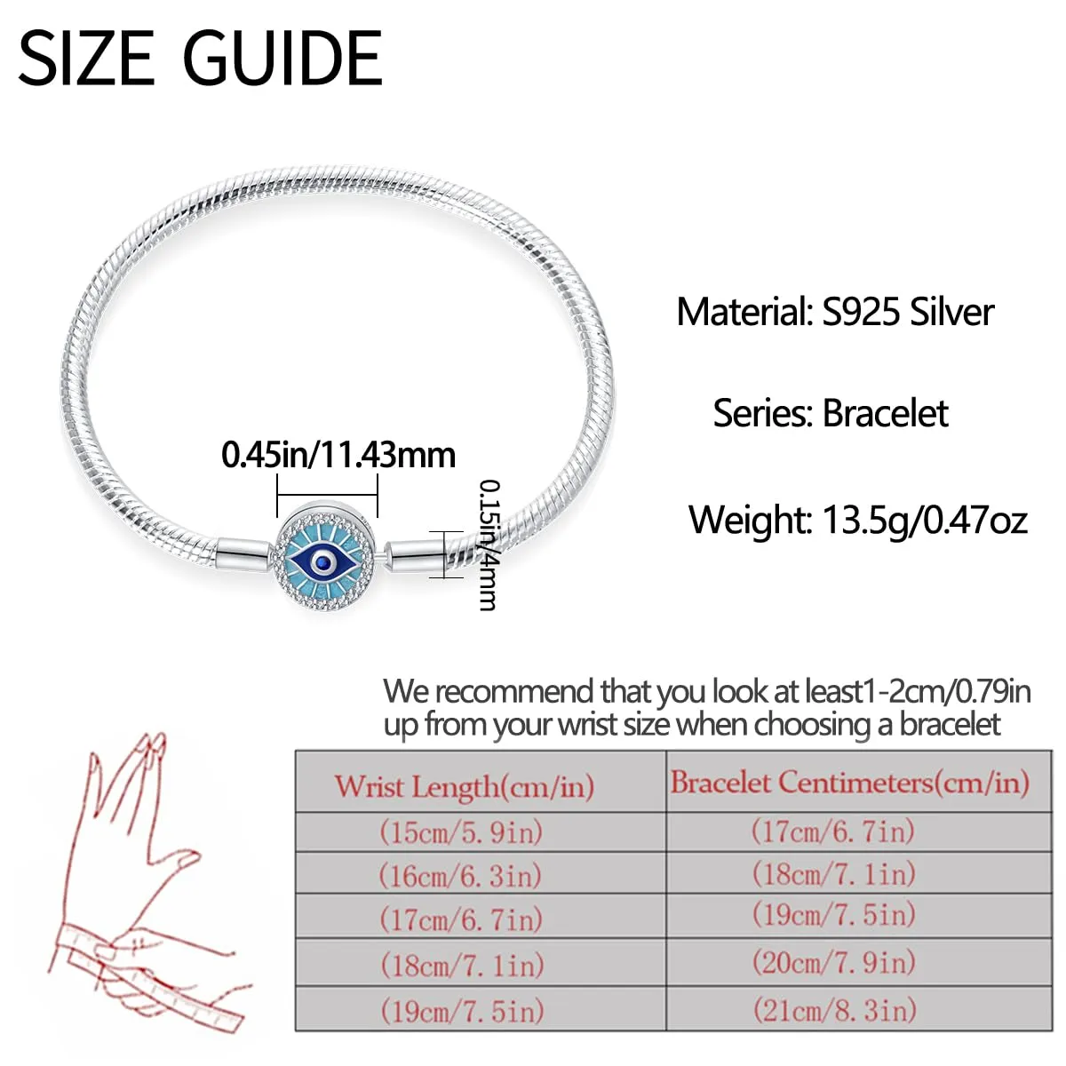 Pandach Bracciale Snake in Argento Sterling 925 per Ciondoli, Compatibile con Pandora, 17cm - immagine 5