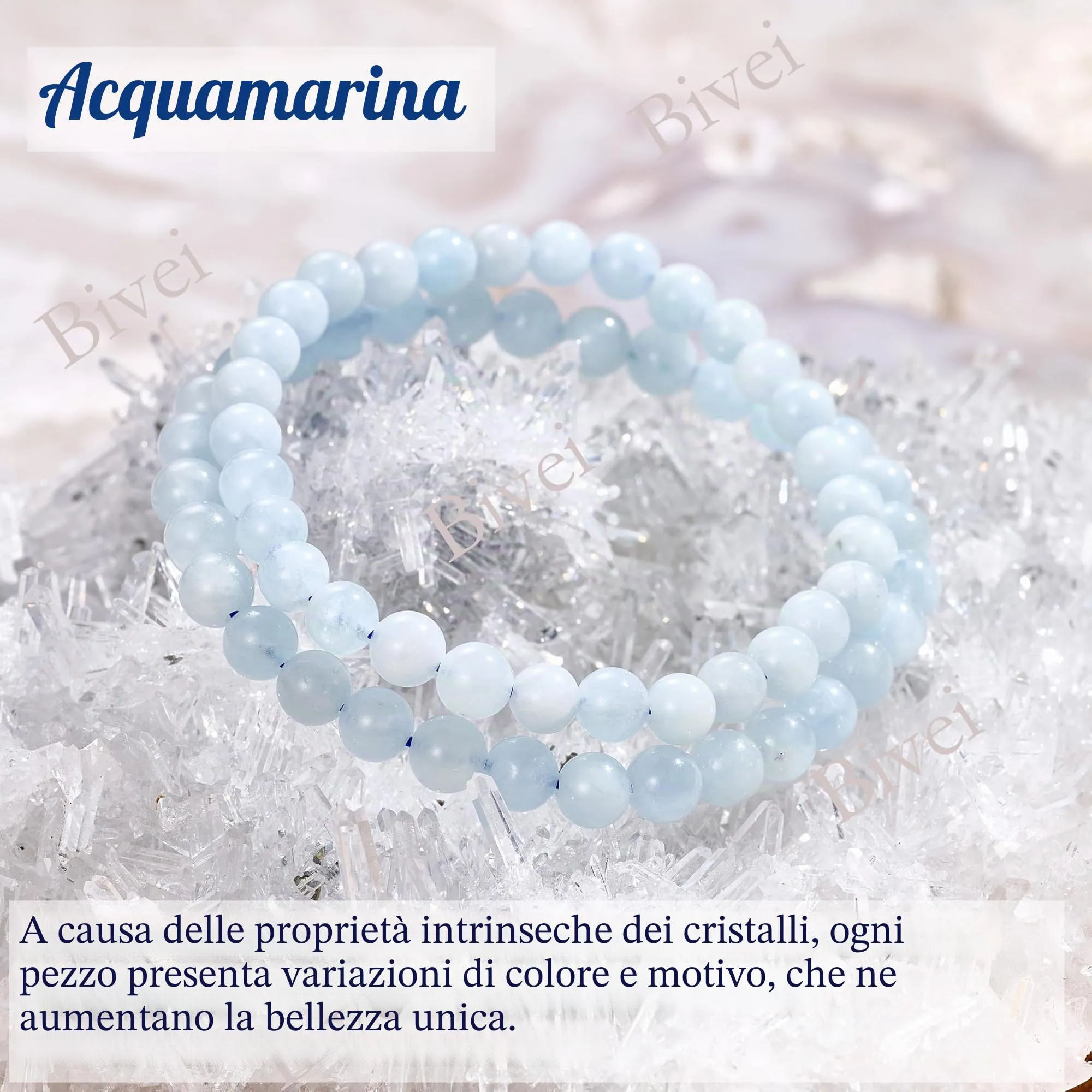 Bivei Acquamarina Calma Braccialetto in Cristallo Naturale 6mm, 18.5cm - immagine 5