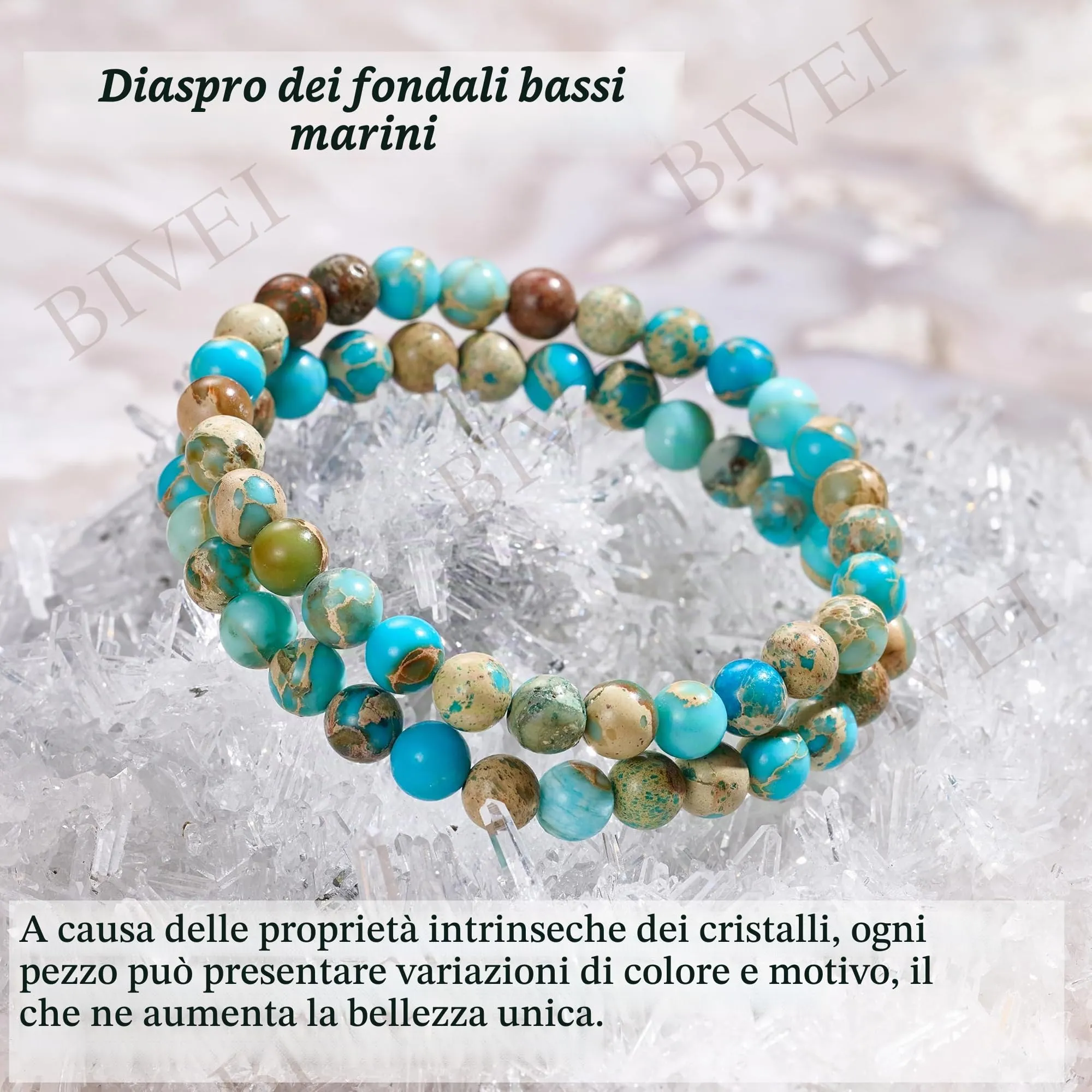 Bivei Braccialetto in Diaspro di sedimento marino Serenità, perle 6mm, 18.5cm - immagine 5