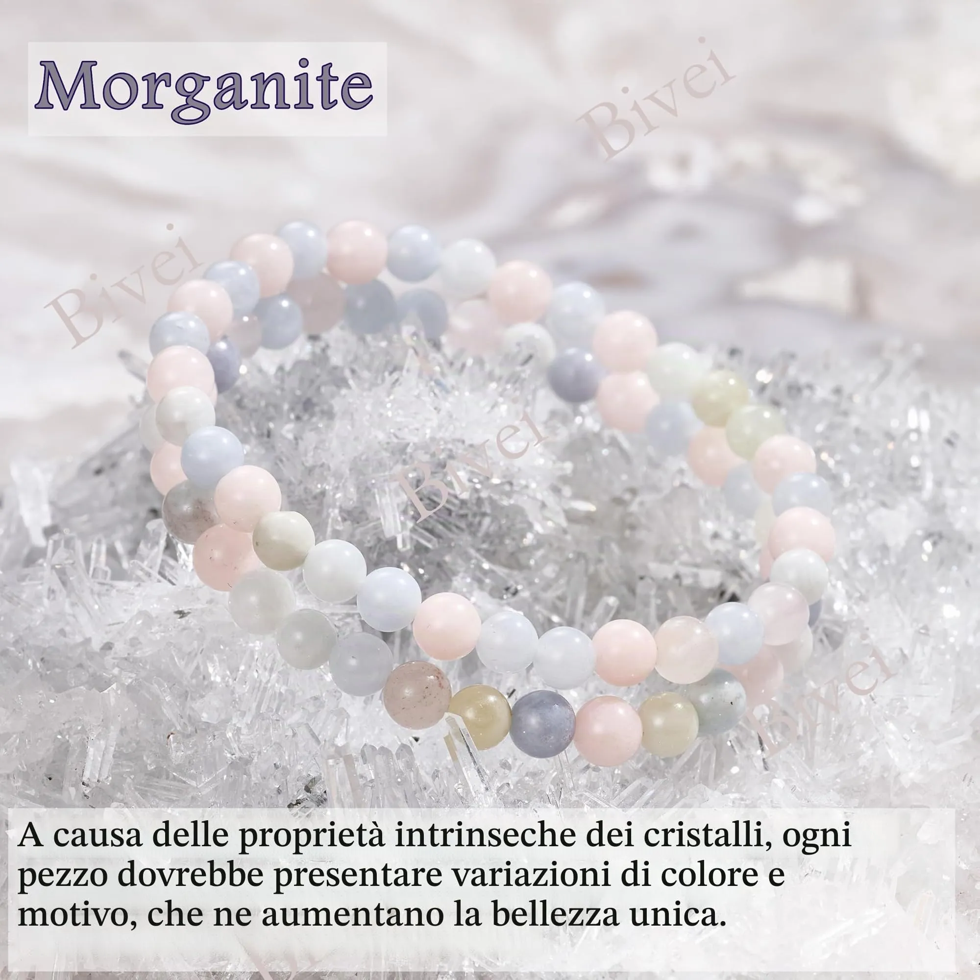 Bivei Morganite Braccialetto in Cristallo Naturale 6mm, 18.5cm - immagine 5