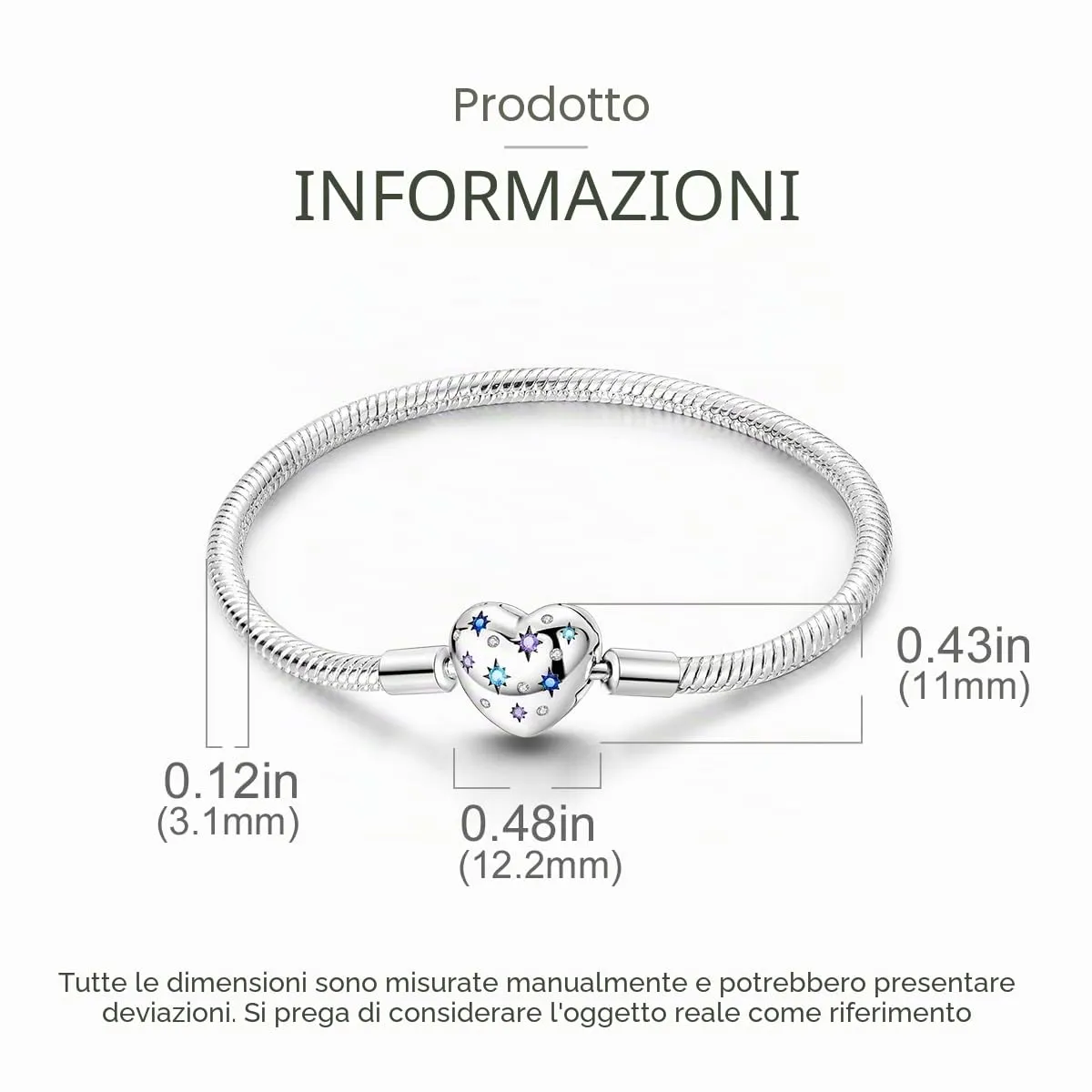 Pandach Bracciale Snake in Argento Sterling 925 per Ciondolo, Compatibile con Pandora, 18cm - immagine 4