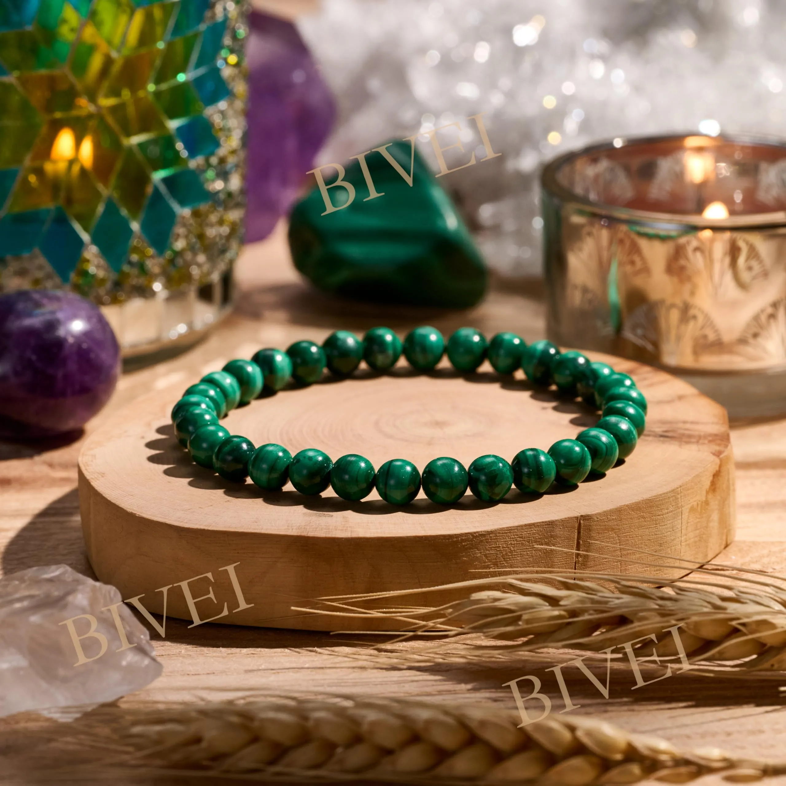 Bivei Malachite Braccialetto in Cristallo Naturale 6mm, 18.5cm - immagine 4