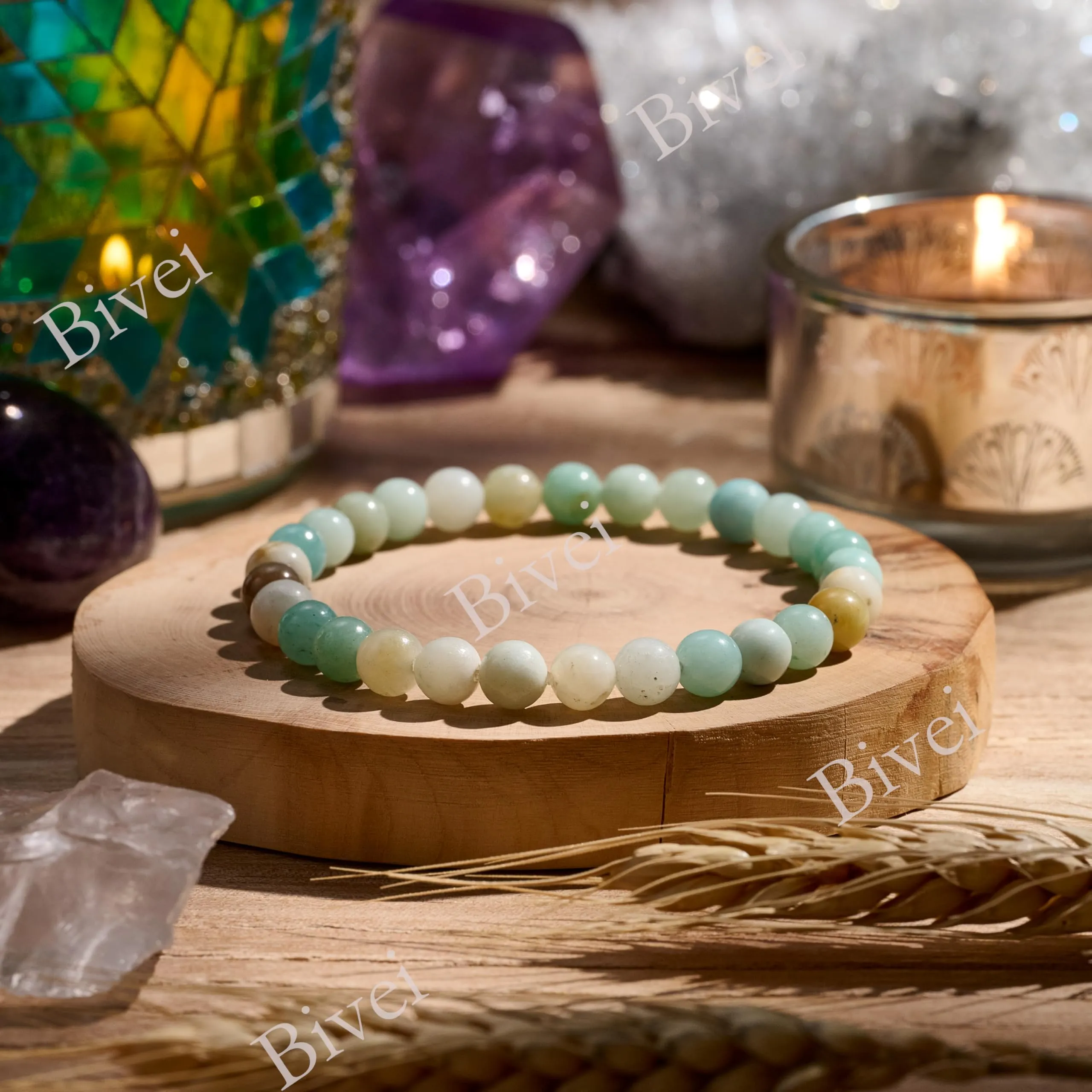 Bivei Braccialetto in Amazonite Naturale, Perle 6mm, Elastico, 18.5cm - immagine 4