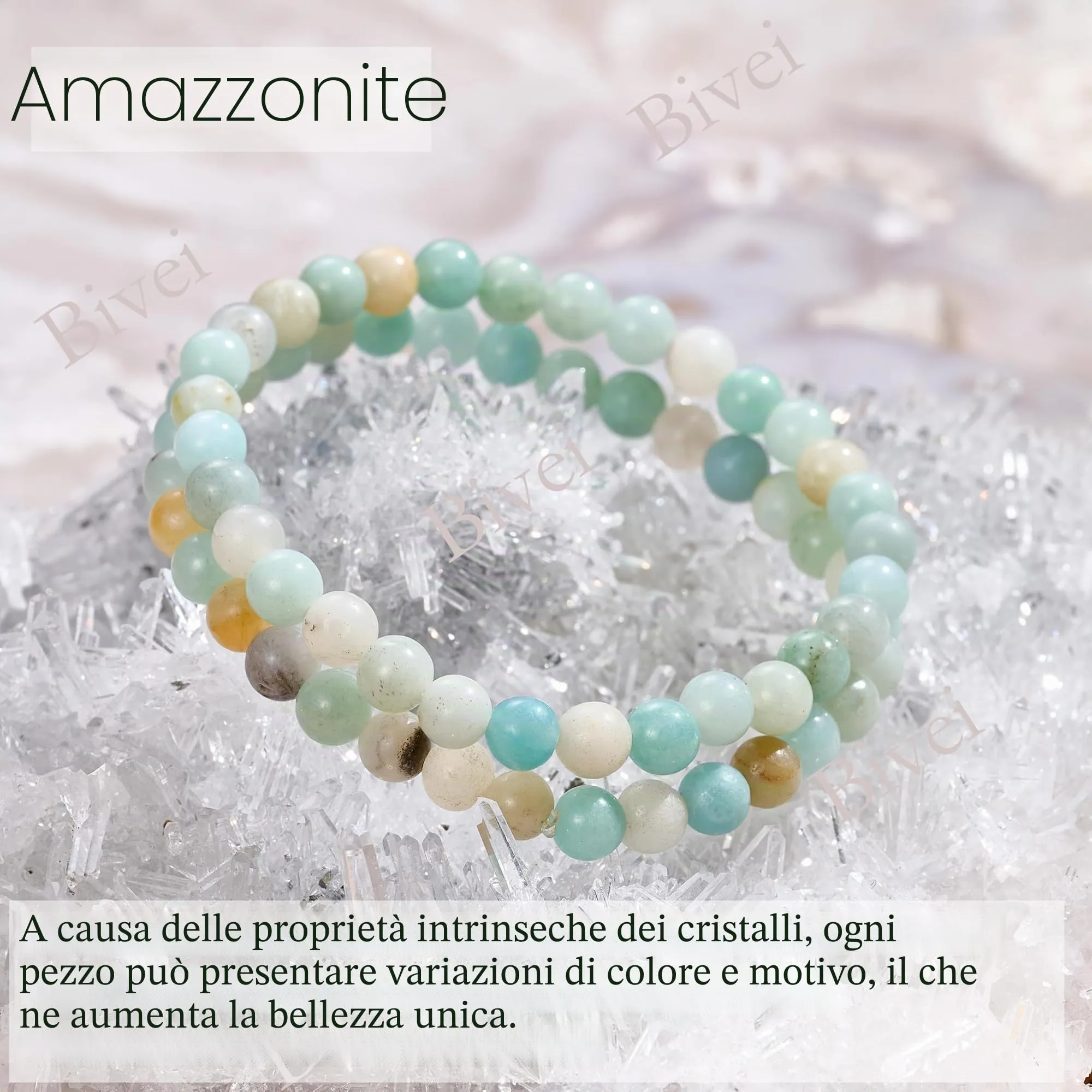 Bivei Braccialetto in Amazonite Naturale, Perle 6mm, Elastico, 18.5cm - immagine 5