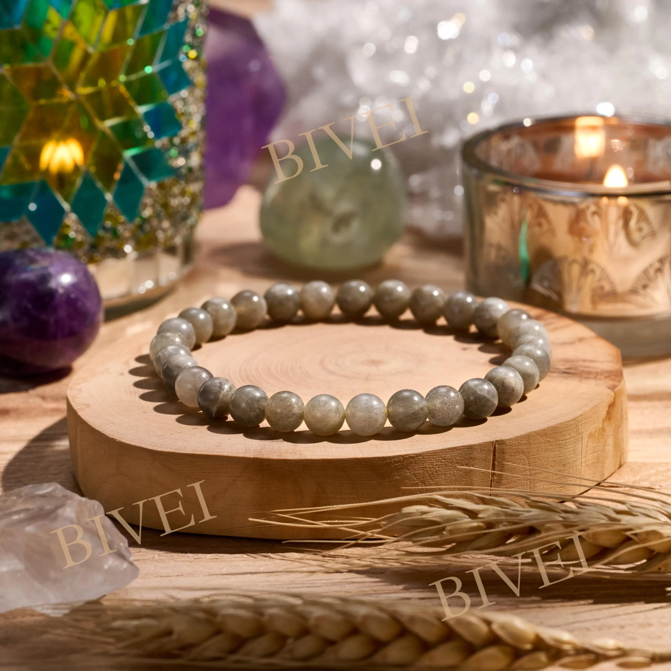 Bivei Labradorite Natural Crystal Beaded Bracelet for Women, 6mm, 18.5cm - immagine 4