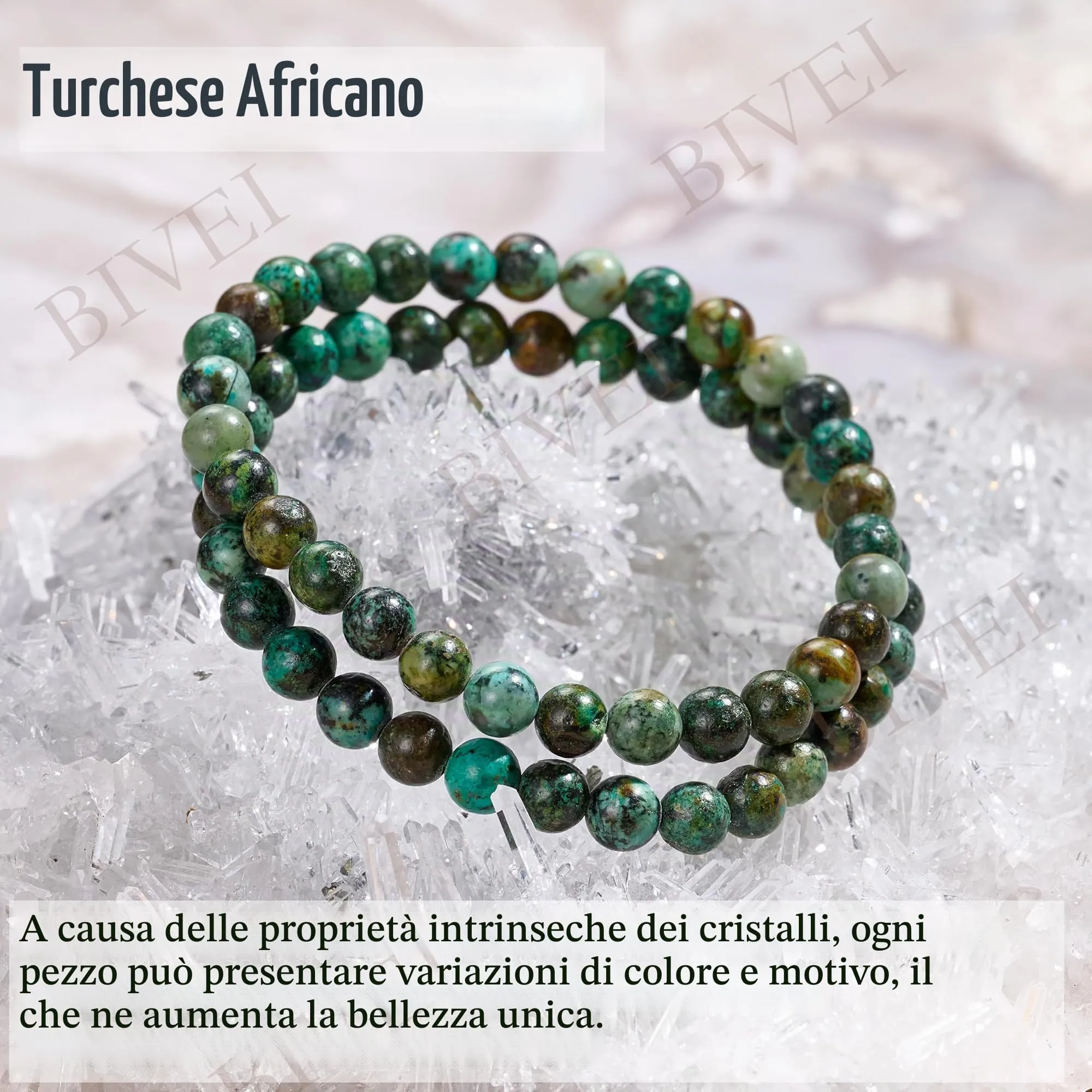 Bivei Turchese Africano Evoluzione Braccialetto Perline 6mm Cristallo Naturale Elastico 18.5cm - immagine 5