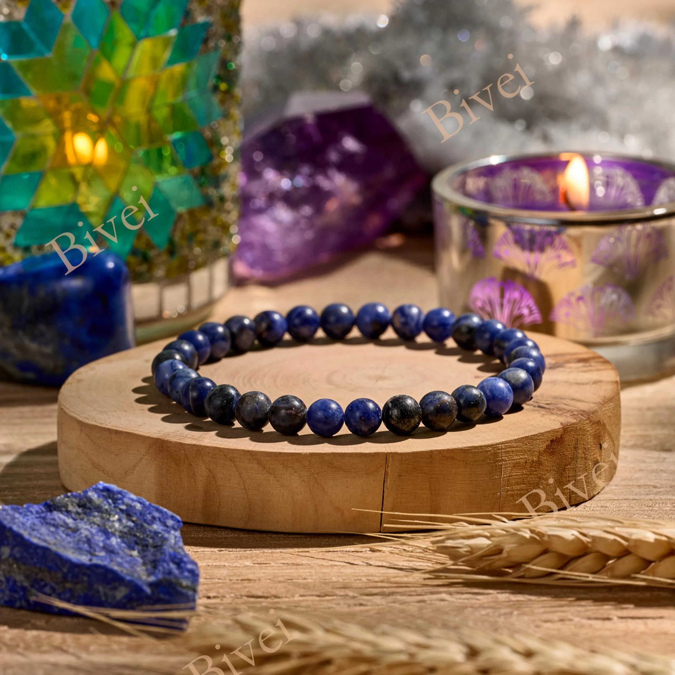 Bivei Sodalite Braccialetto Perline 6mm Cristallo Naturale Elastico per Donna - immagine 4
