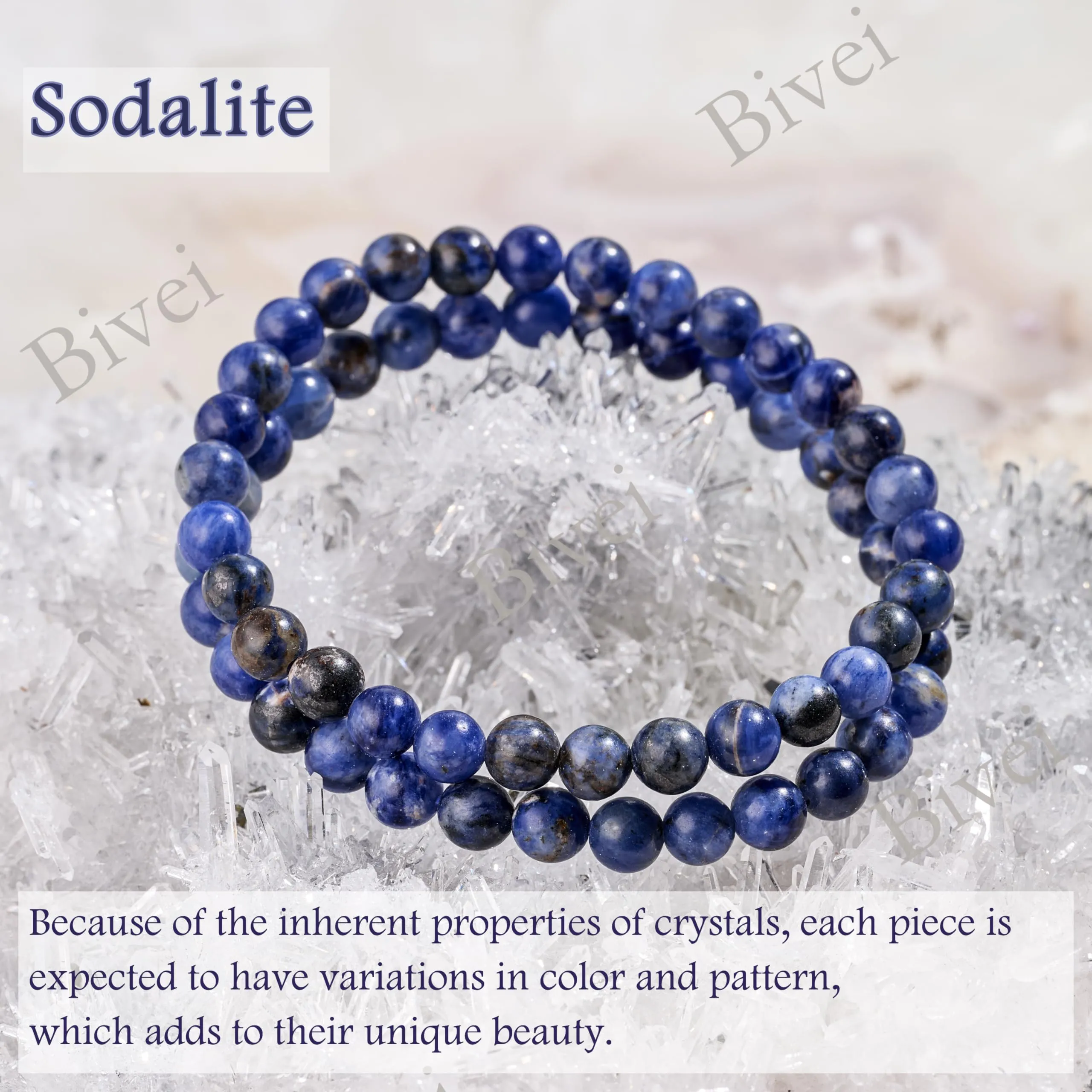 Bivei Sodalite Braccialetto Perline 6mm Cristallo Naturale Elastico per Donna - immagine 5